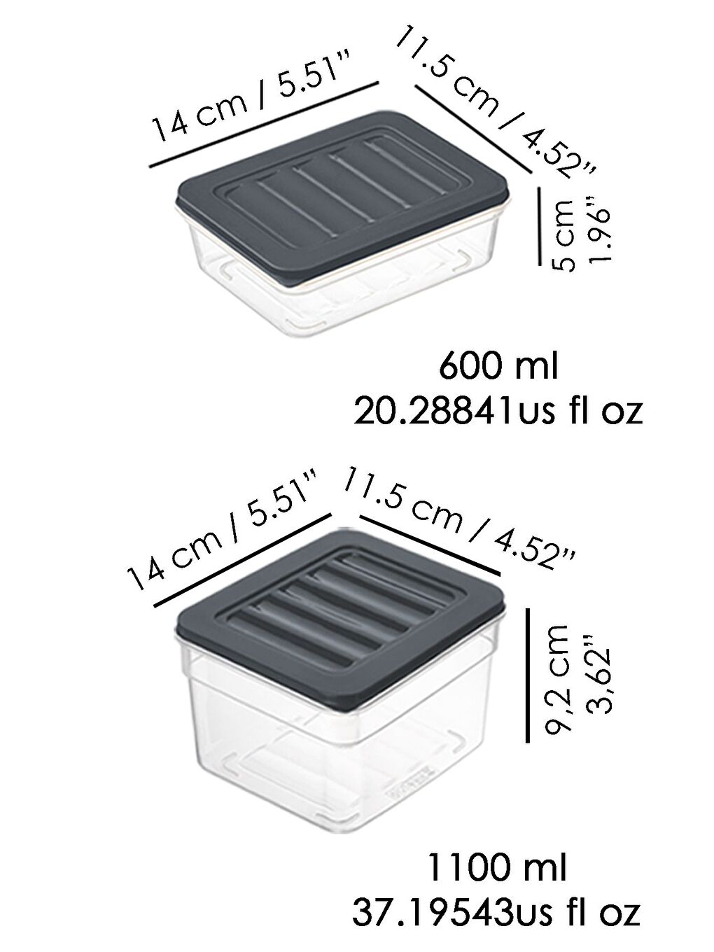 8 li Buzdolabı Düzenleyici Organizer Set Erzak Gıda Saklama Kabı Derin Sığ Difriz Kabı S Antrasit-2