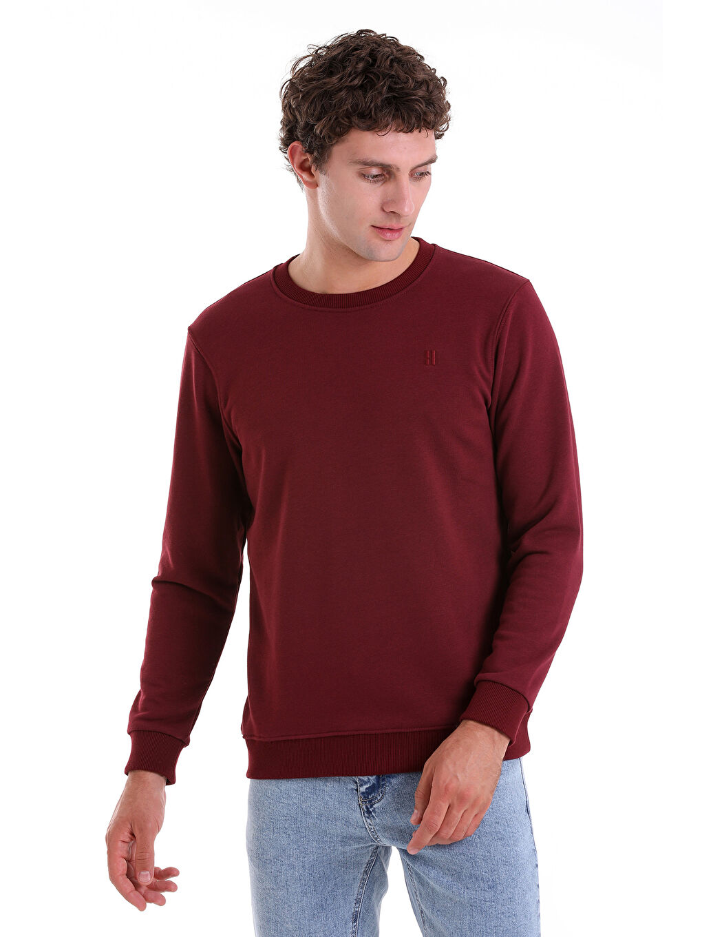 Hatemoğlu Bordo Regular Fit Düz Pamuklu Bisiklet Yaka Sweatshirt - 3