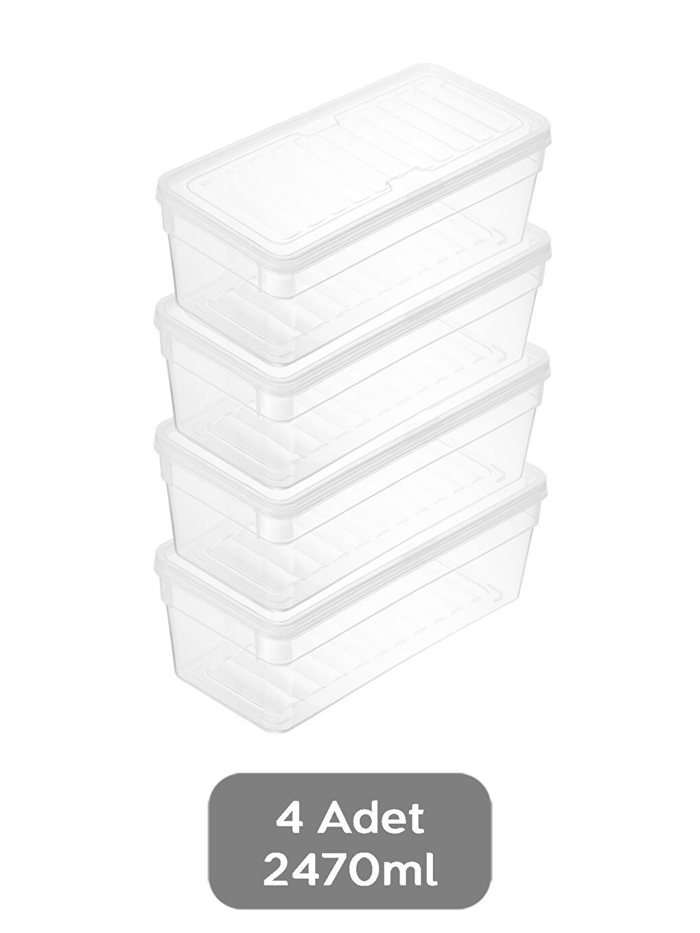 Renksiz 4'lü Derin Mikrodalga Uyu mlu Erzak Gıda Saklama Kabı Şeffaf Kapak Düzenleyici Organizer Set 2470 ml-1