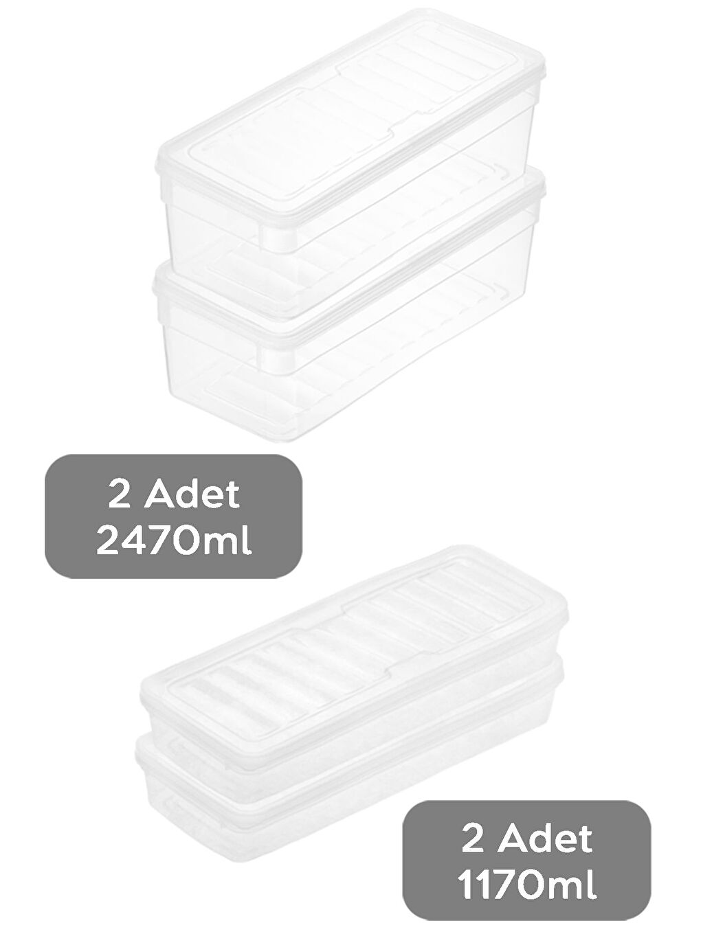 Renksiz 4'lü Derin ve Sığ Erzak Saklama Kabı Seti Şeffaf Kapak Mikrodalga Uyu mlu Organizer Düzenleyici L-1