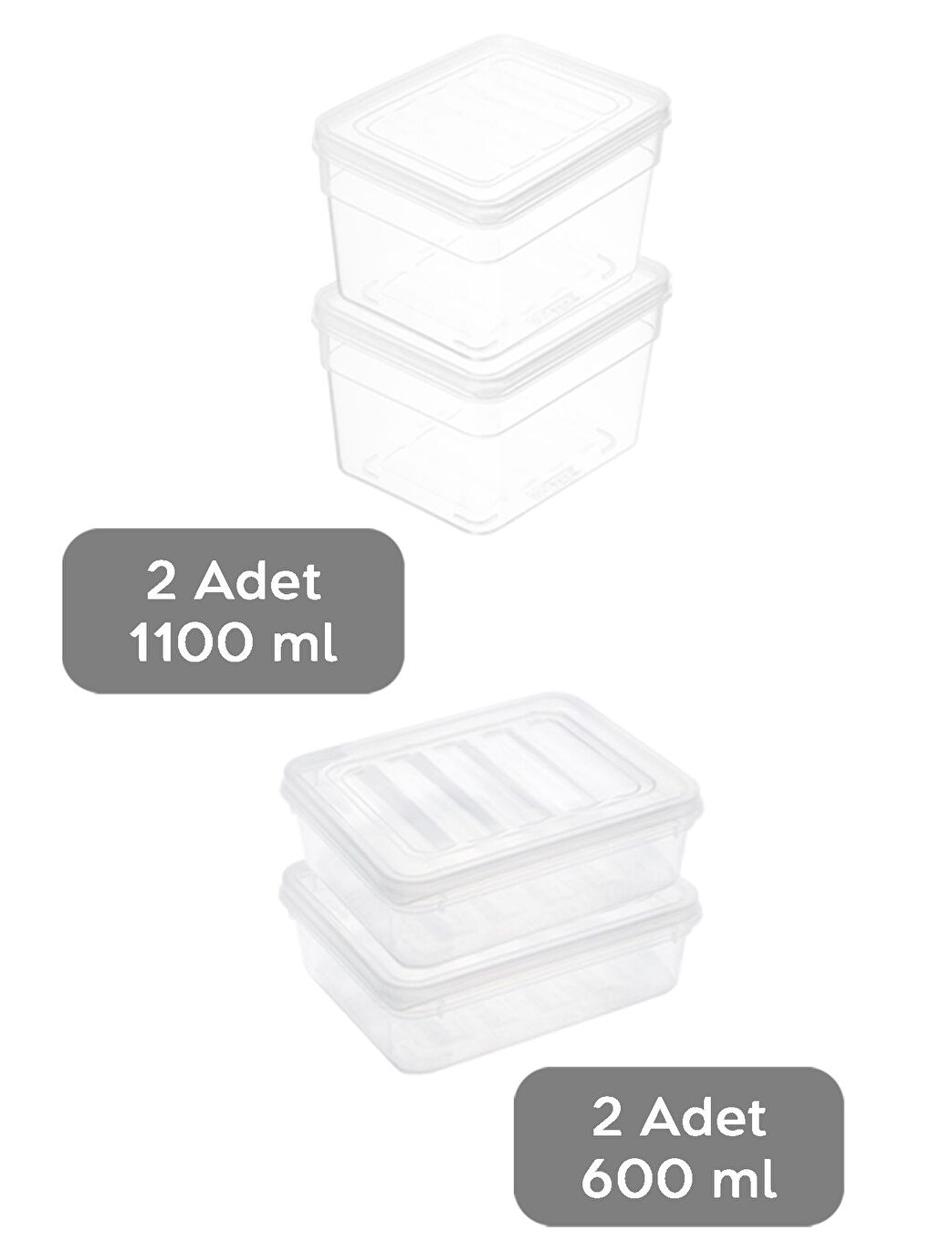 Renksiz 4'lü Derin ve Sığ Erzak Saklama Kabı Seti Şeffaf Kapaklı Mikrodalga Uyu mlu Organizer Düzenleyici S-1