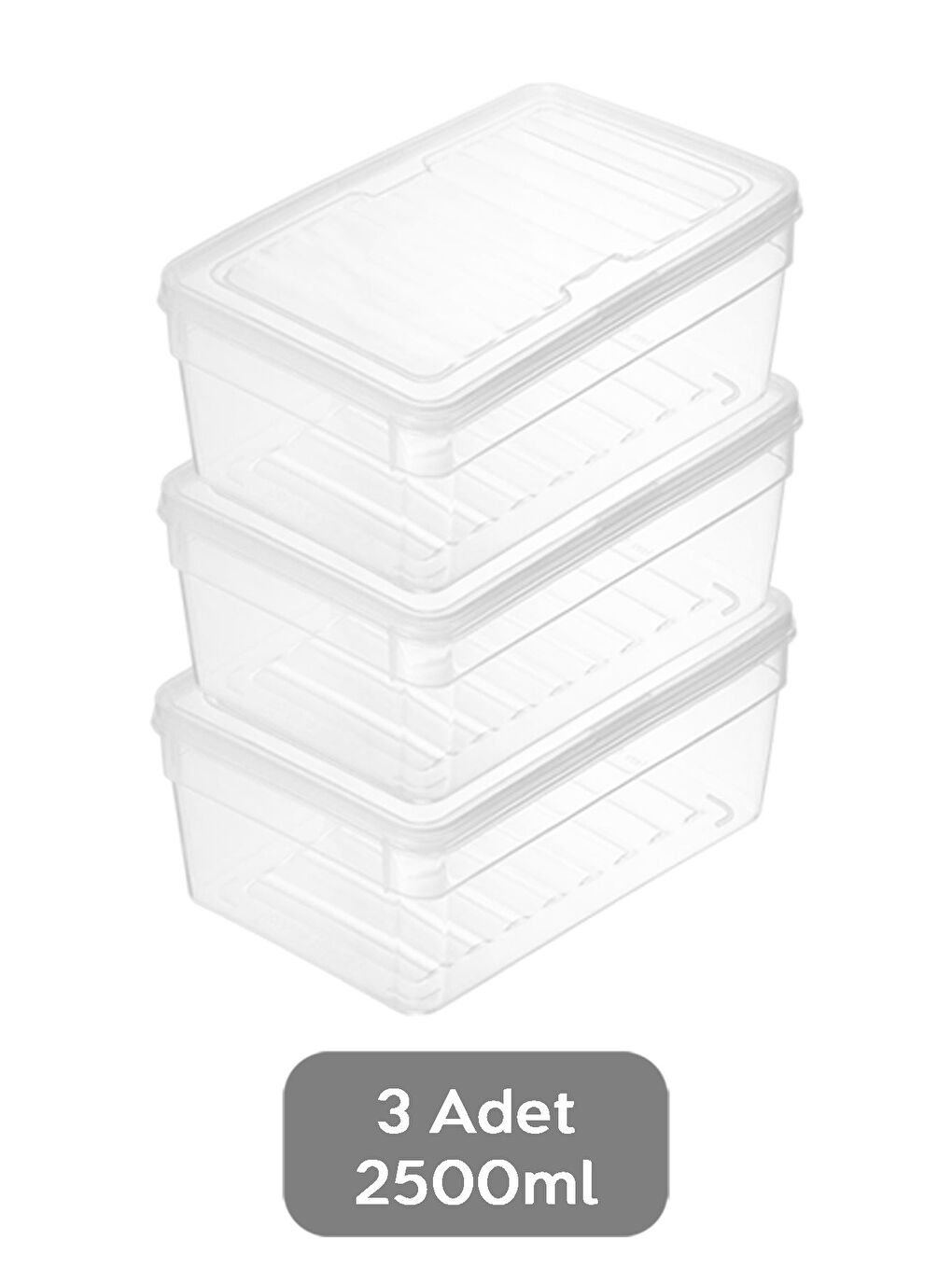 Renksiz 3'lü Derin Mikrodalga Uyu mlu Erzak Gıda Saklama Kabı Şeffaf Kapak Düzenleyici Organizer Set 2500 ml-1