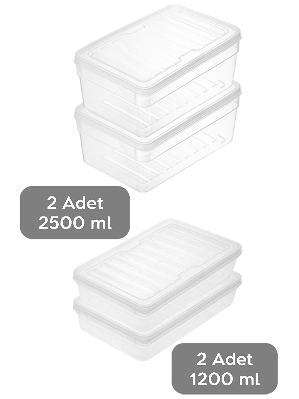 Renksiz 4'lü Derin ve Sığ Seti Şeffaf Kapak Mutfak Organizer Düzenleyici M-1