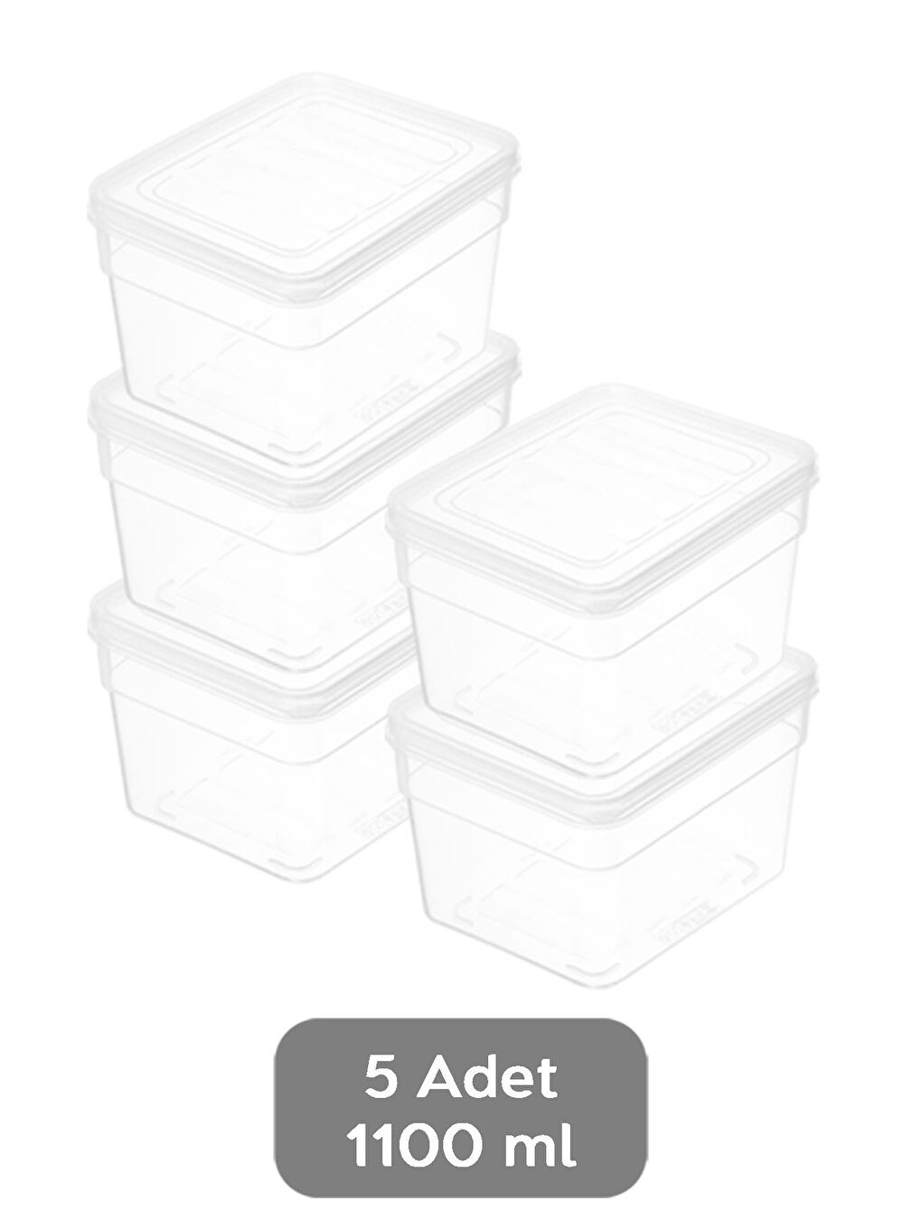 Renksiz 5'li Derin Mikrodalga Uyu mlu Erzak Gıda Saklama Kabı Şeffaf Kapak Düzenleyici Organizer Set 1100 ml-1