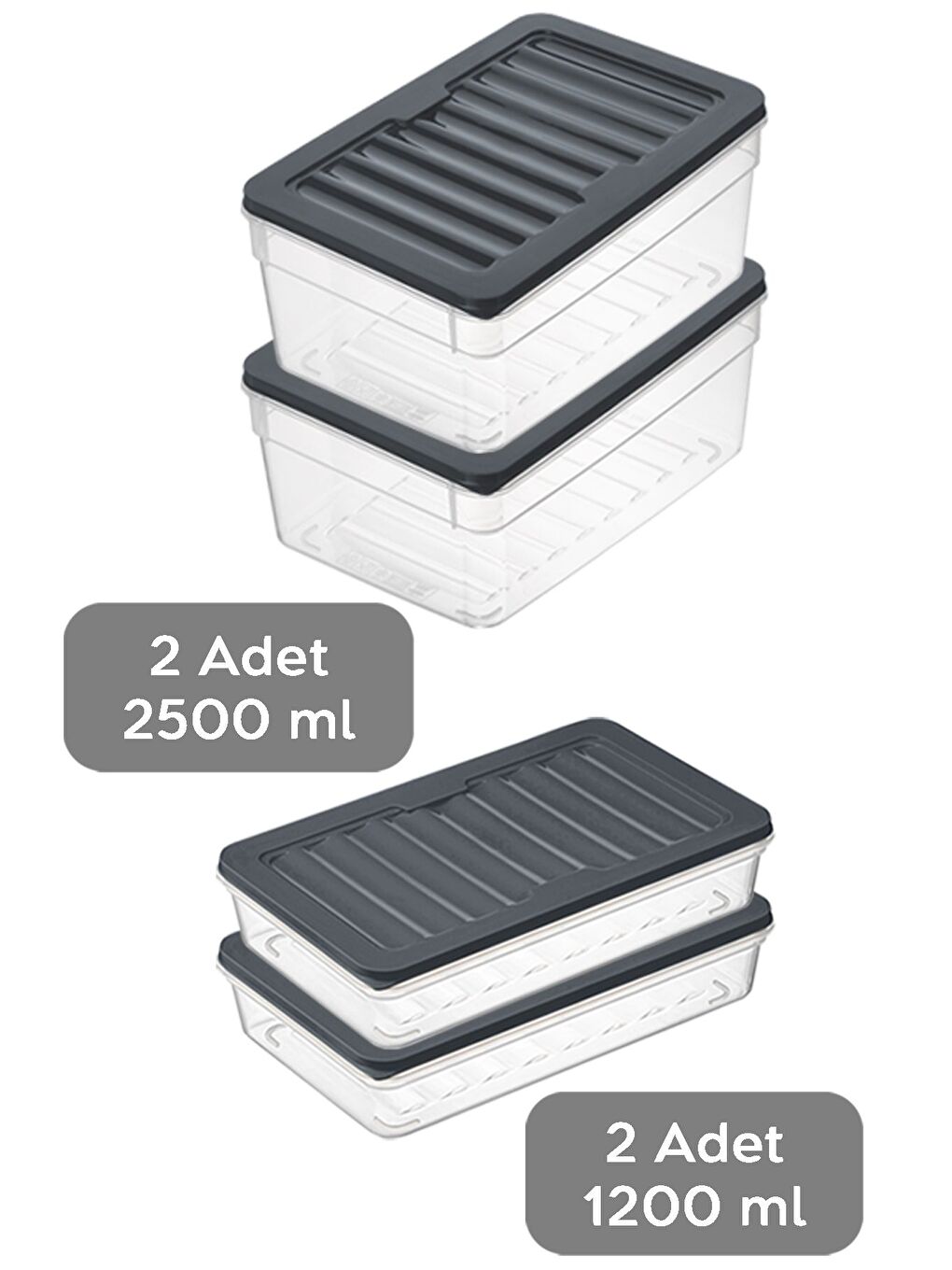 4'lü Buzdolabı Organizer Set Düzenleyici Saklama Kabı Derin ve Sığ Mikrodalga Difriz Kabı M Antrasit-1