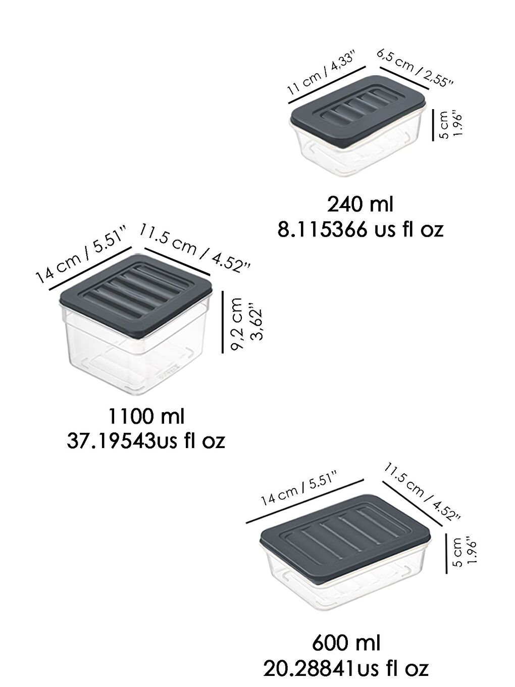 8 li Buzdolabı Organizer Set Düzenleyici Saklama Kabı Derin ve Sığ Mikrodalga Difriz Kabı Antrasit-3