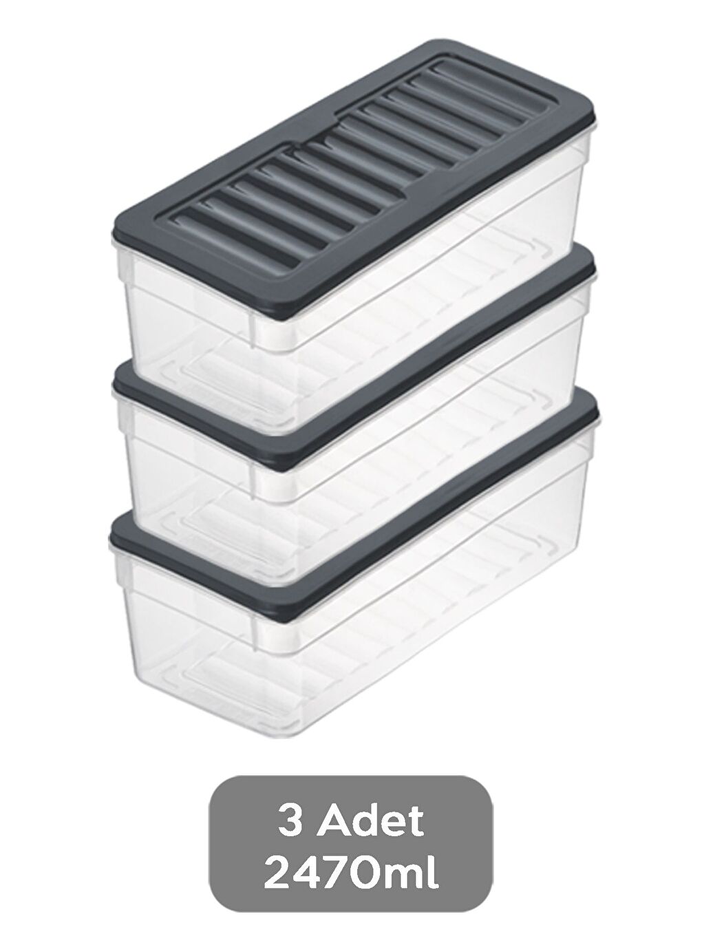 3'lü Derin Mikrodalga Uyu mlu Organizer Set Düzenleyici Gıda Erzak Saklama Kabı 2470 ml Antrasit-1