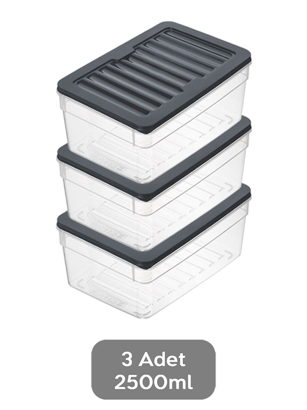 3'lü Derin Mikrodalga Uyu mlu Organizer Set Düzenleyici Gıda Erzak Saklama Kabı 2500 ml Antrasit-1