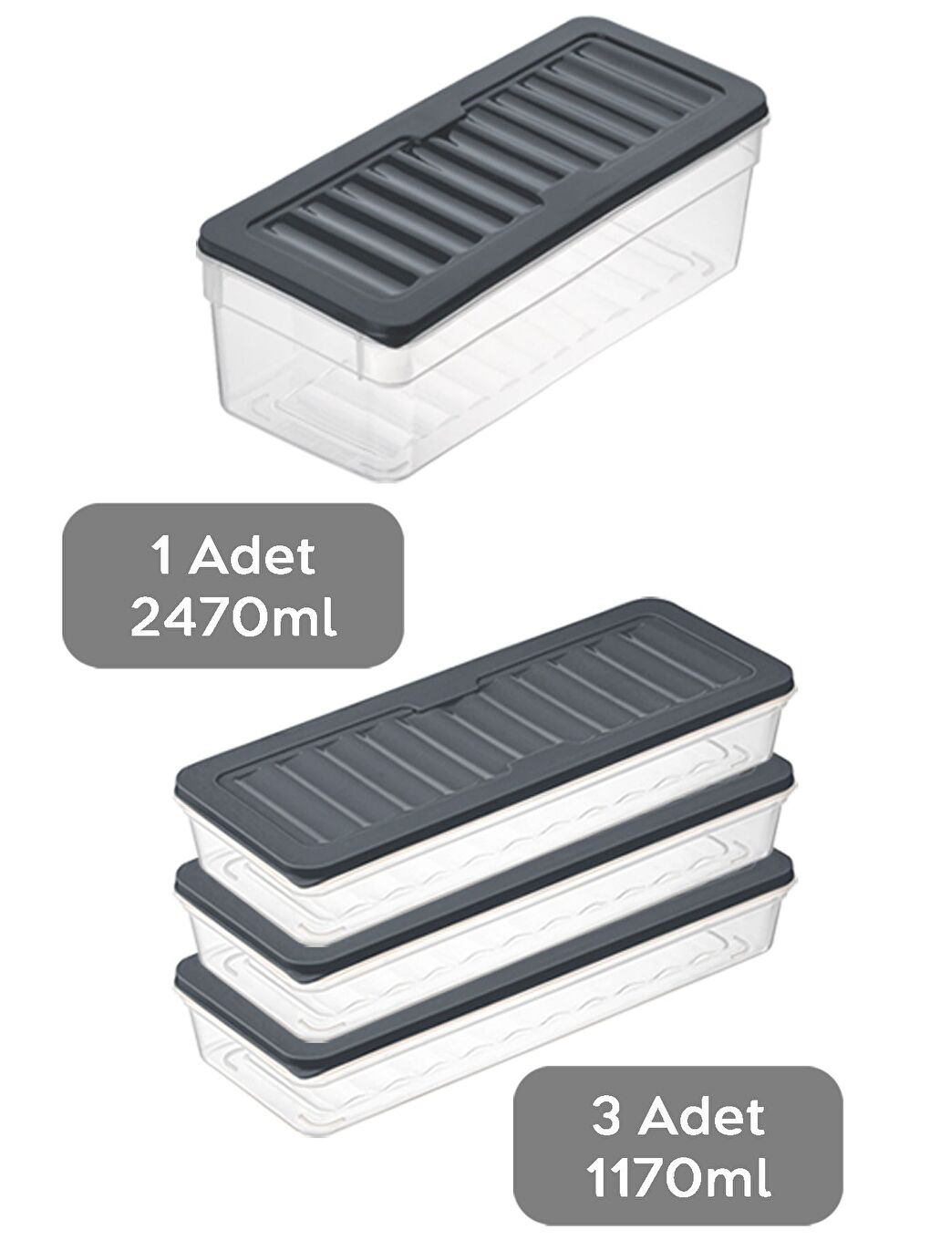 4'lü Mikrodalga Uyu mlu Organizer Set Düzenleyici Erzak Saklama Kabı Derin ve Sığ L Antrasit-1
