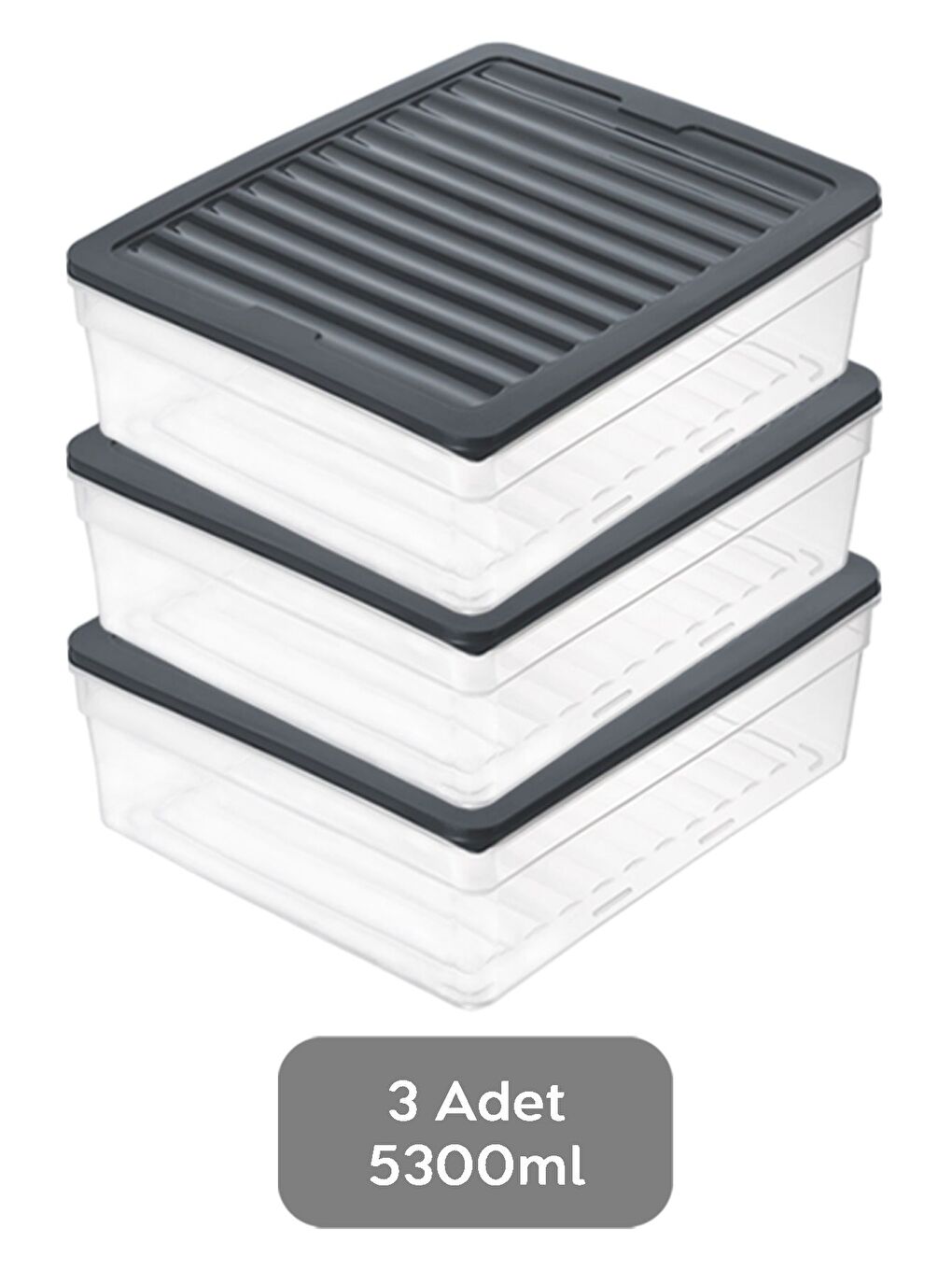 3'lü Derin Mikrodalga Uyu mlu Organizer Set Düzenleyici Gıda Erzak Saklama Kabı 5300 ml Antrasit-1