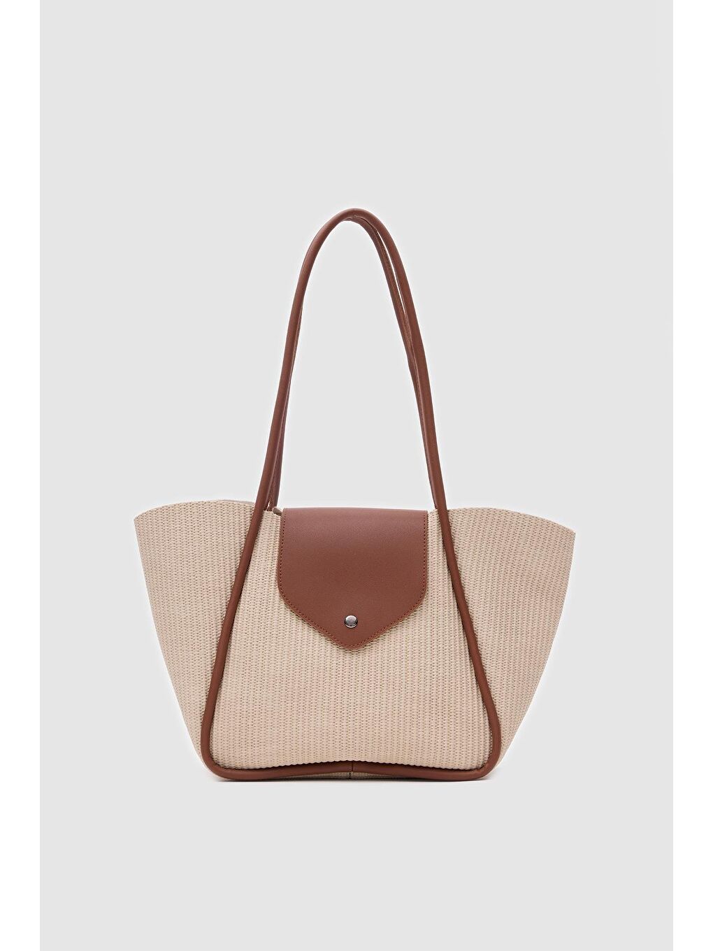 Ekru Petre Hasır Omuz Çantası Krem