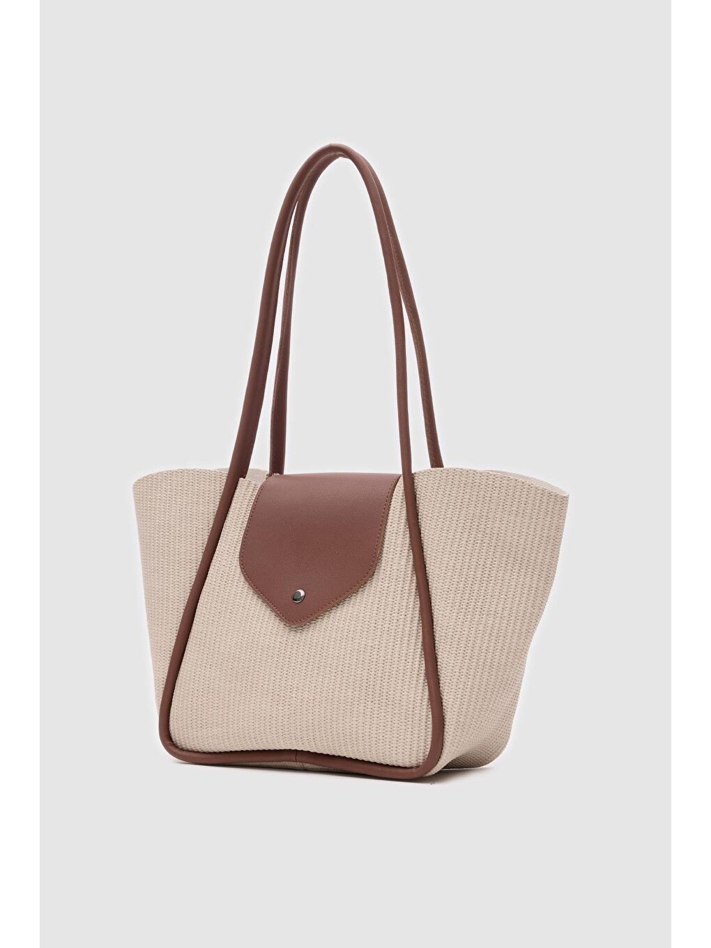 Ekru Petre Hasır Omuz Çantası Krem-3