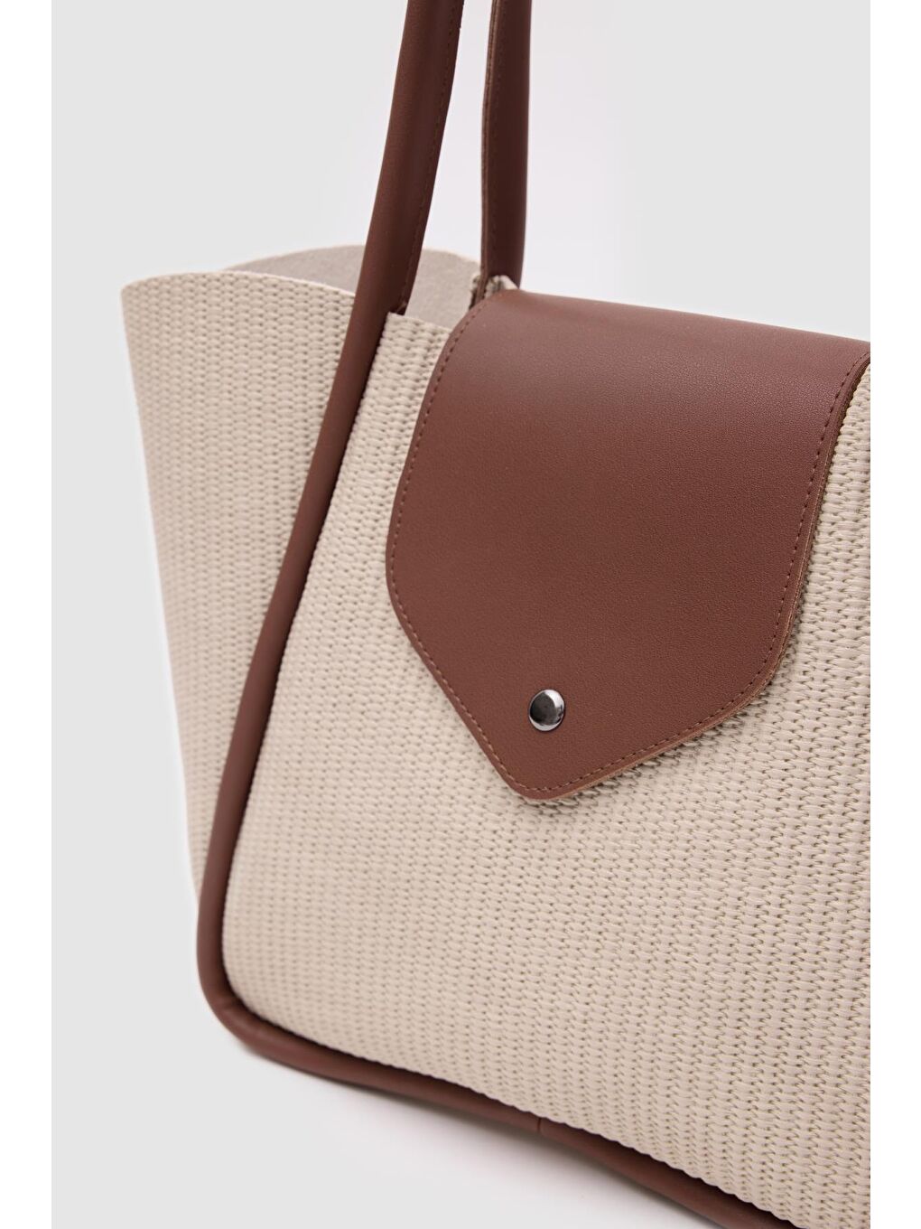 Ekru Petre Hasır Omuz Çantası Krem-5