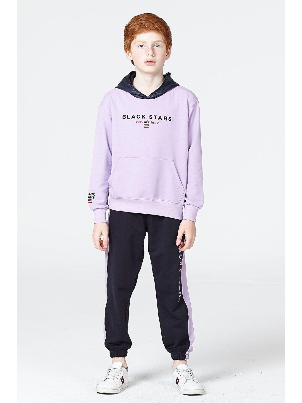 Lila Kapüşonlu Uzun Kollu Erkek Çocuk Eşofman Takımı-5
