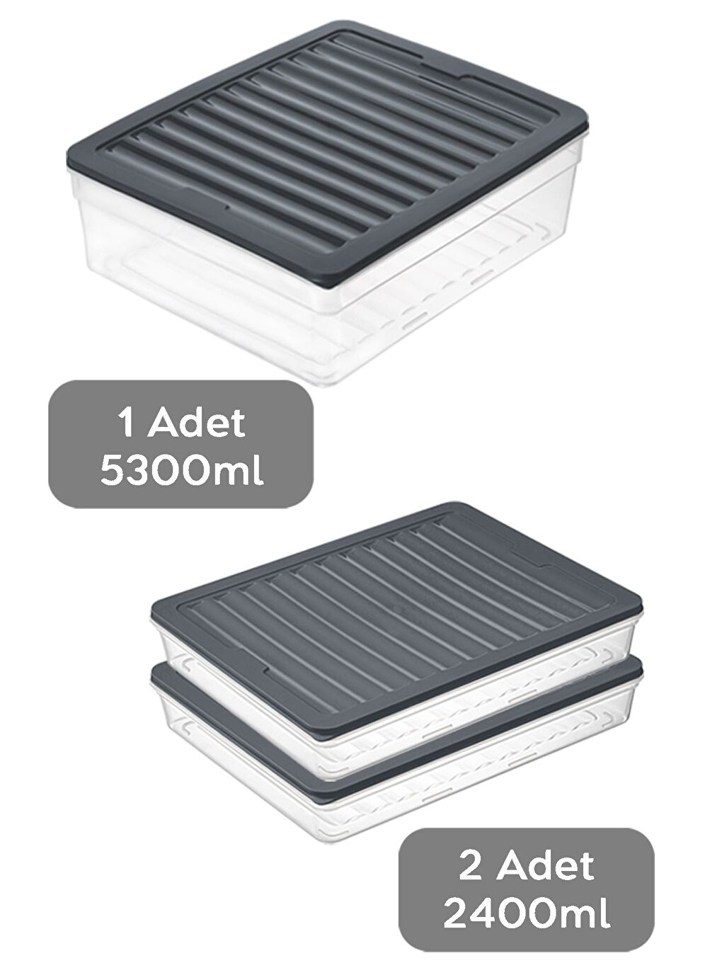 3'lü Mikrodalga Uyu mlu Organizer Set Düzenleyici Gıda Erzak Saklama Kabı Derin ve Sığ xL Antrasit-1