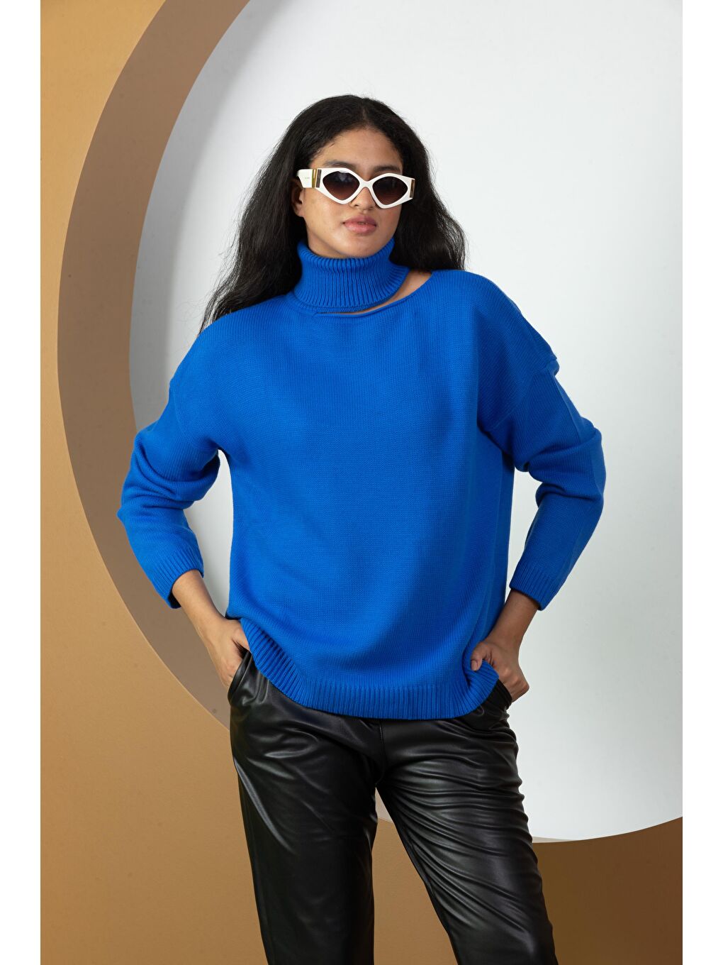 Mavi Kadın Balıkçı Yaka Triko Kazak