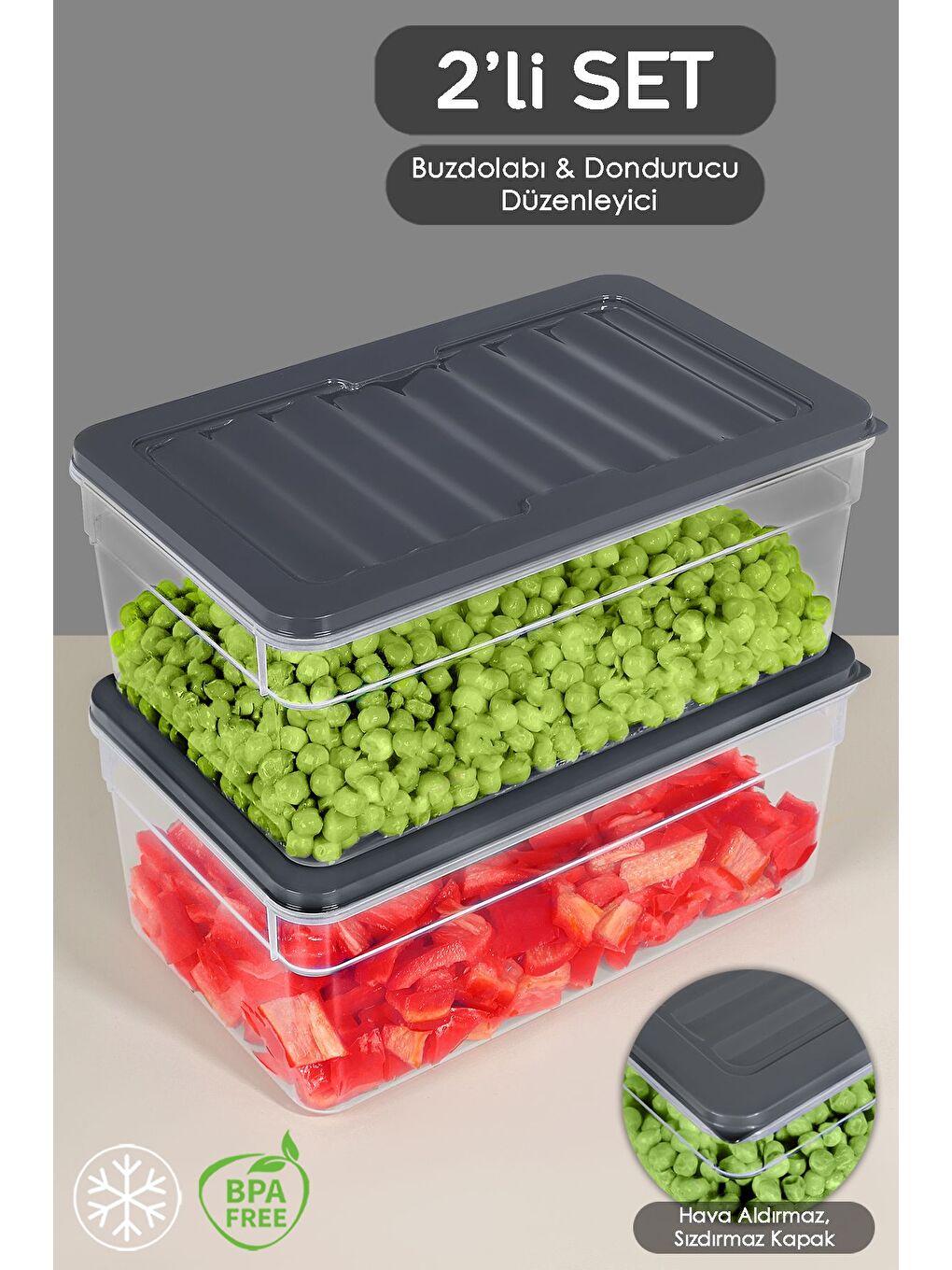 2'li Derin Buzdolabı Organizer Set 2500 ml Antrasit