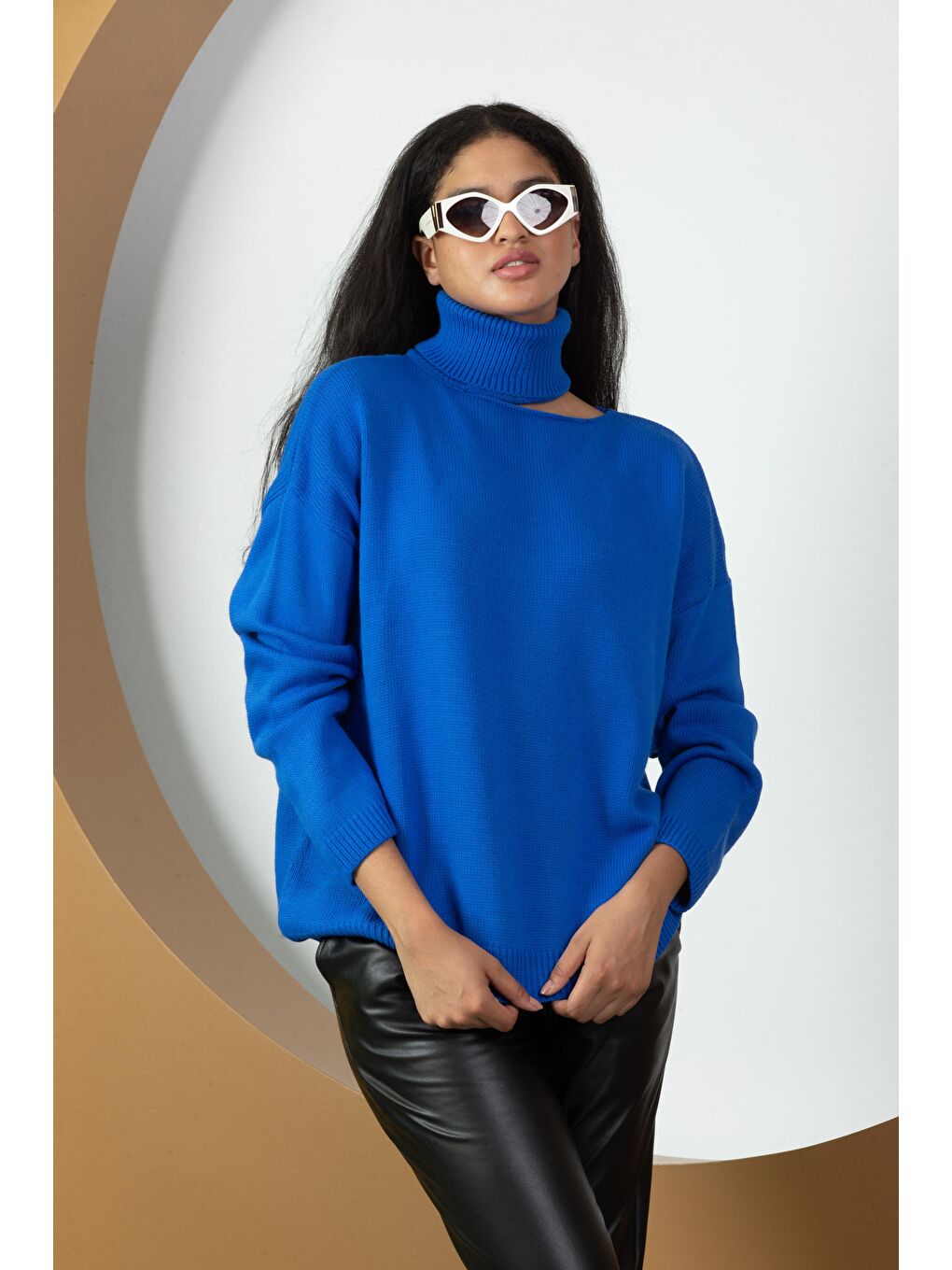 Mavi Kadın Balıkçı Yaka Triko Kazak-1