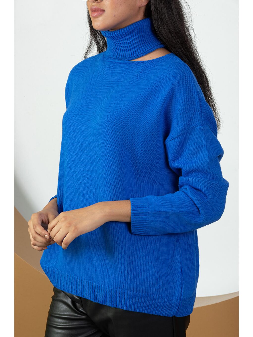 Mavi Kadın Balıkçı Yaka Triko Kazak-2