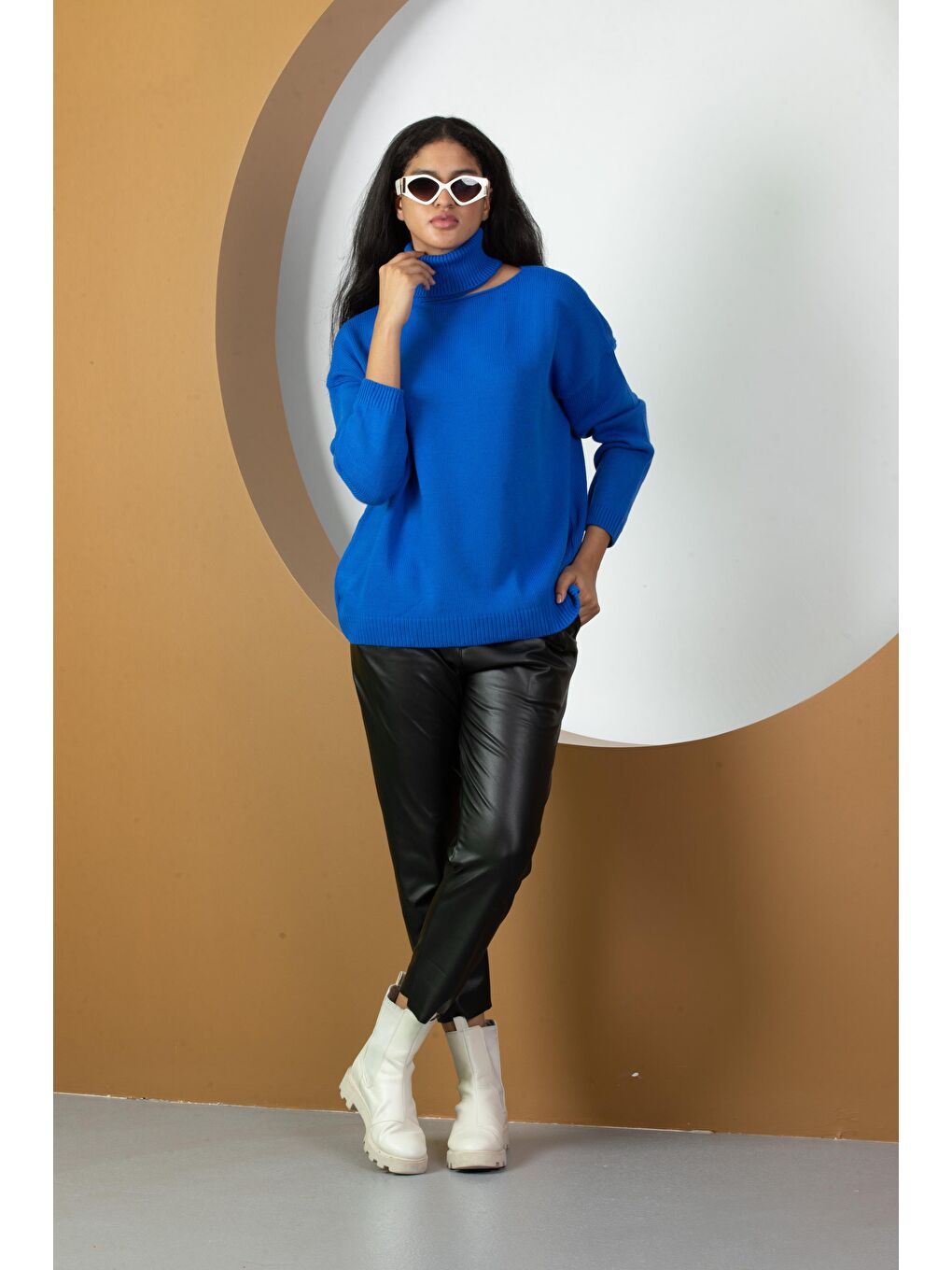 Mavi Kadın Balıkçı Yaka Triko Kazak-4