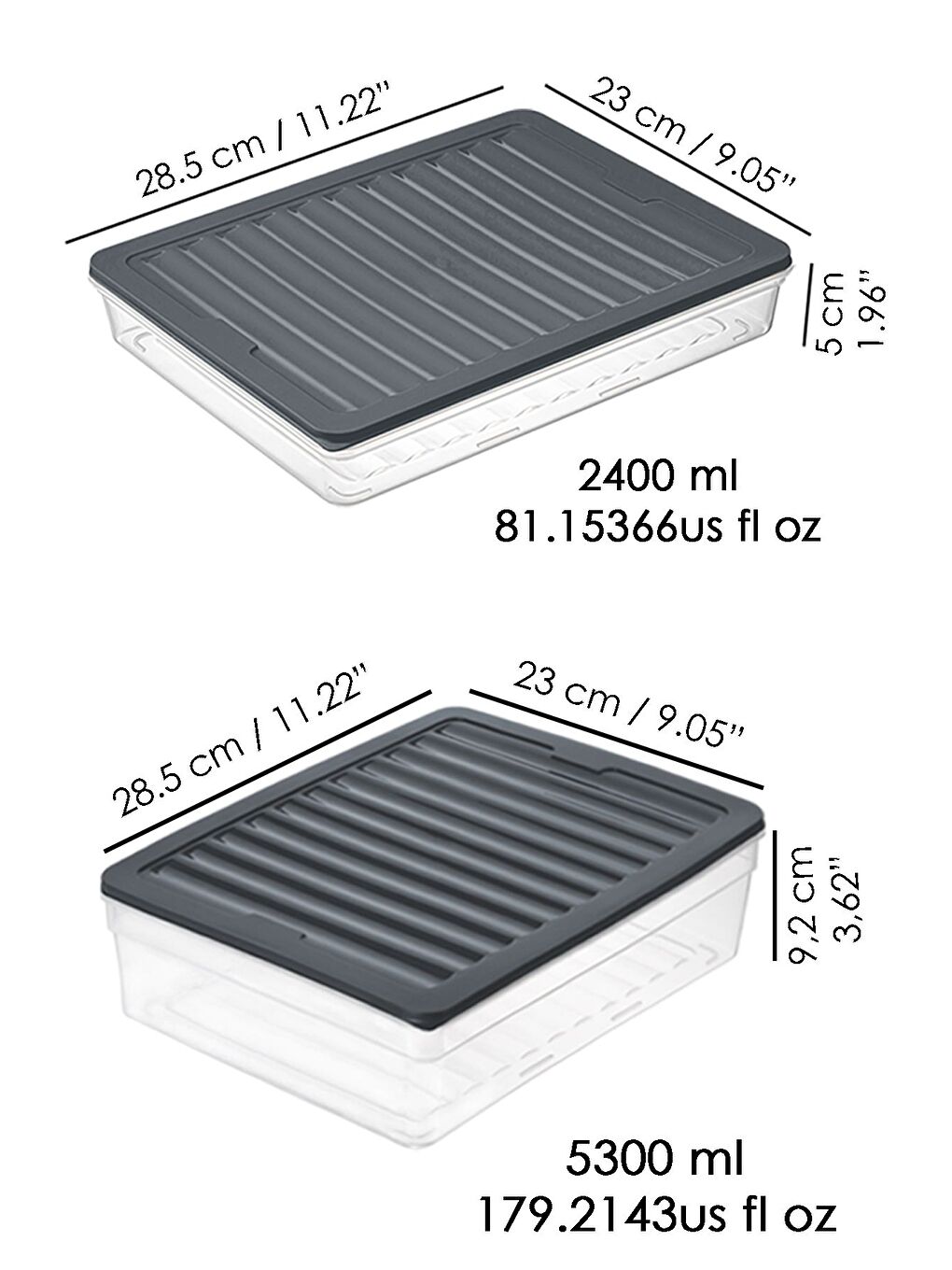 4'lü Buzdolabı Organizer Set Düzenleyici Erzak Saklama Kabı Derin ve Sığ Difriz Kabı xL Antrasit-2