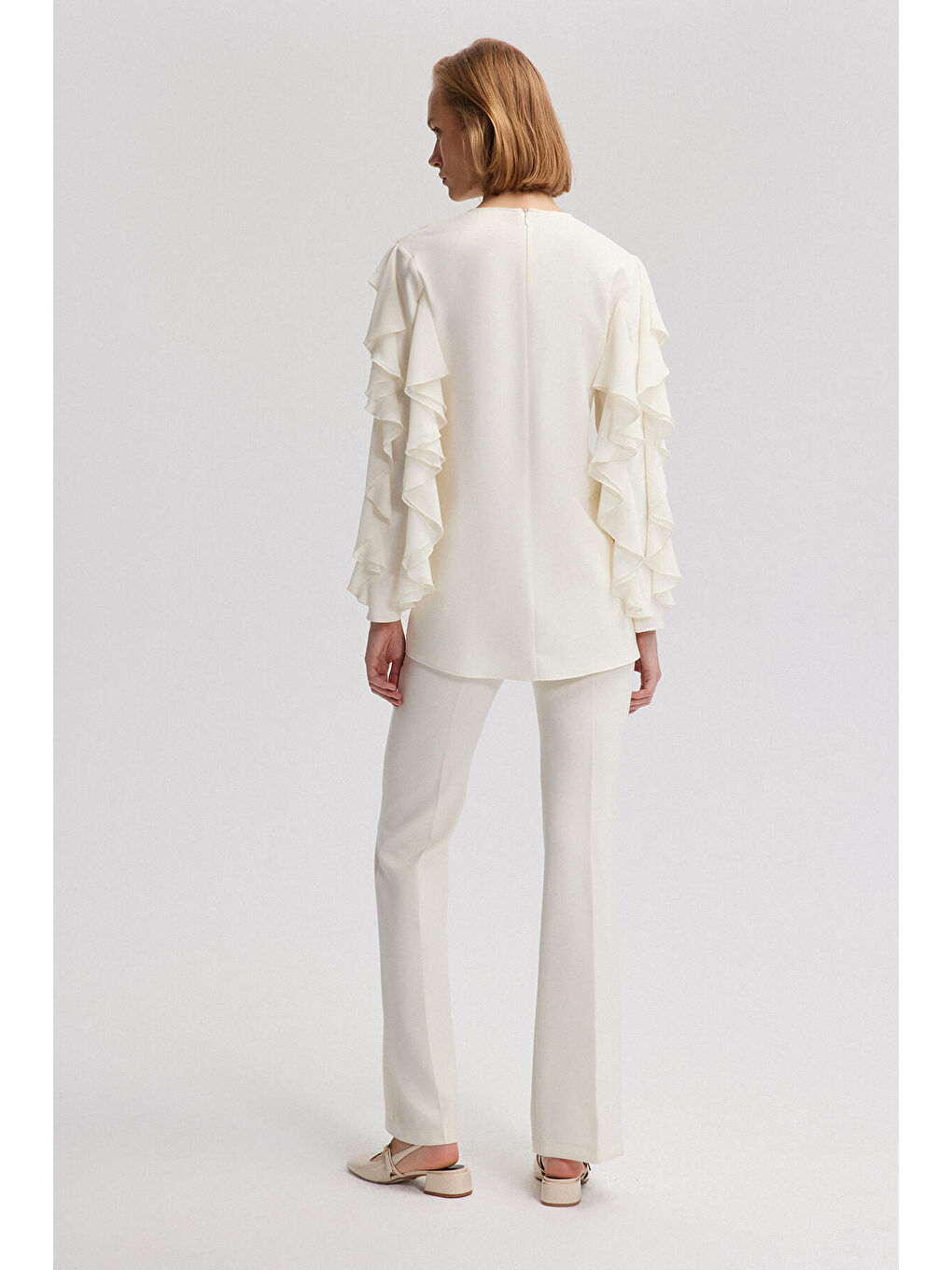 Ekru Volanlı Şifon Tunik-3