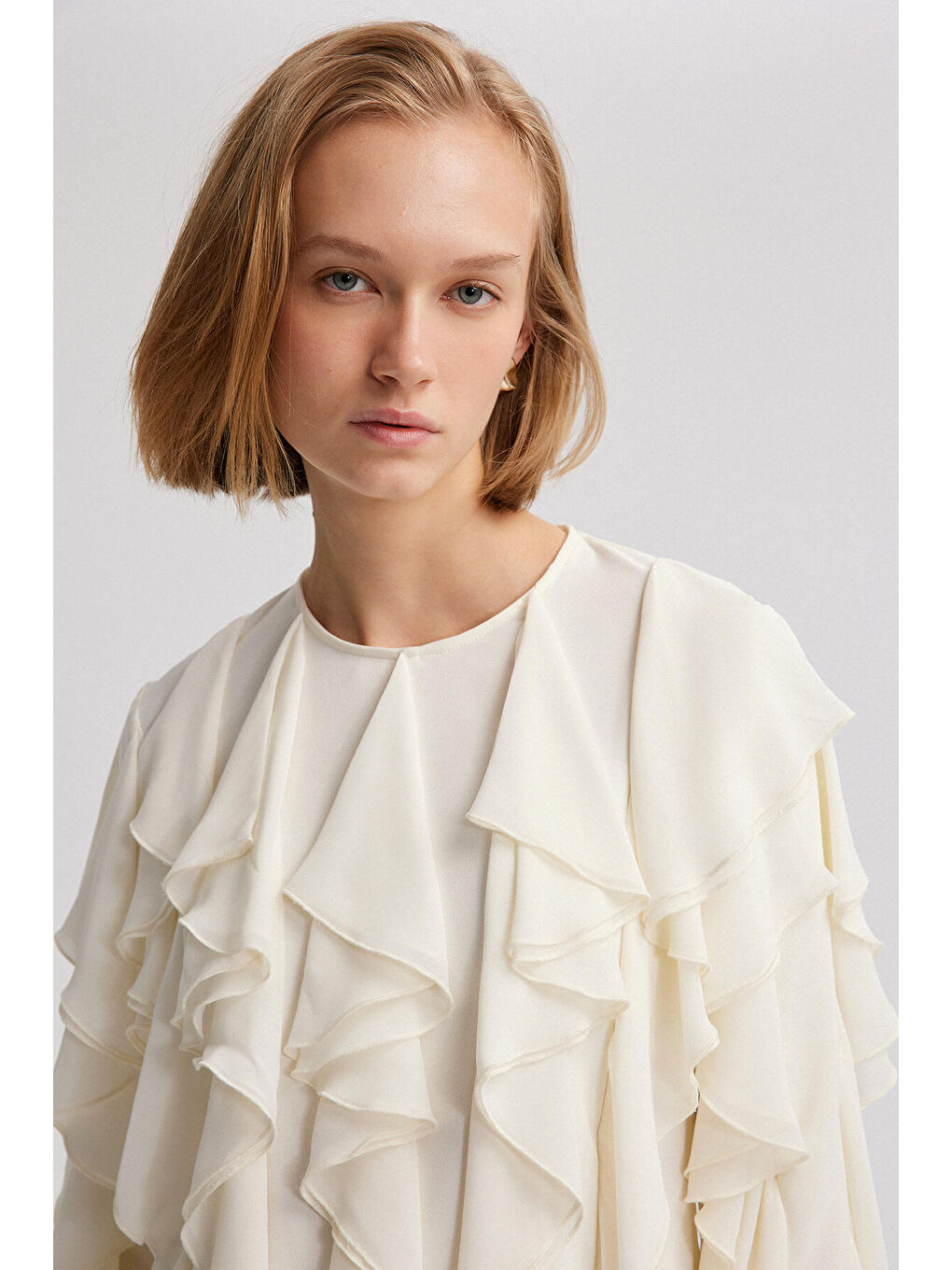 Ekru Volanlı Şifon Tunik-4