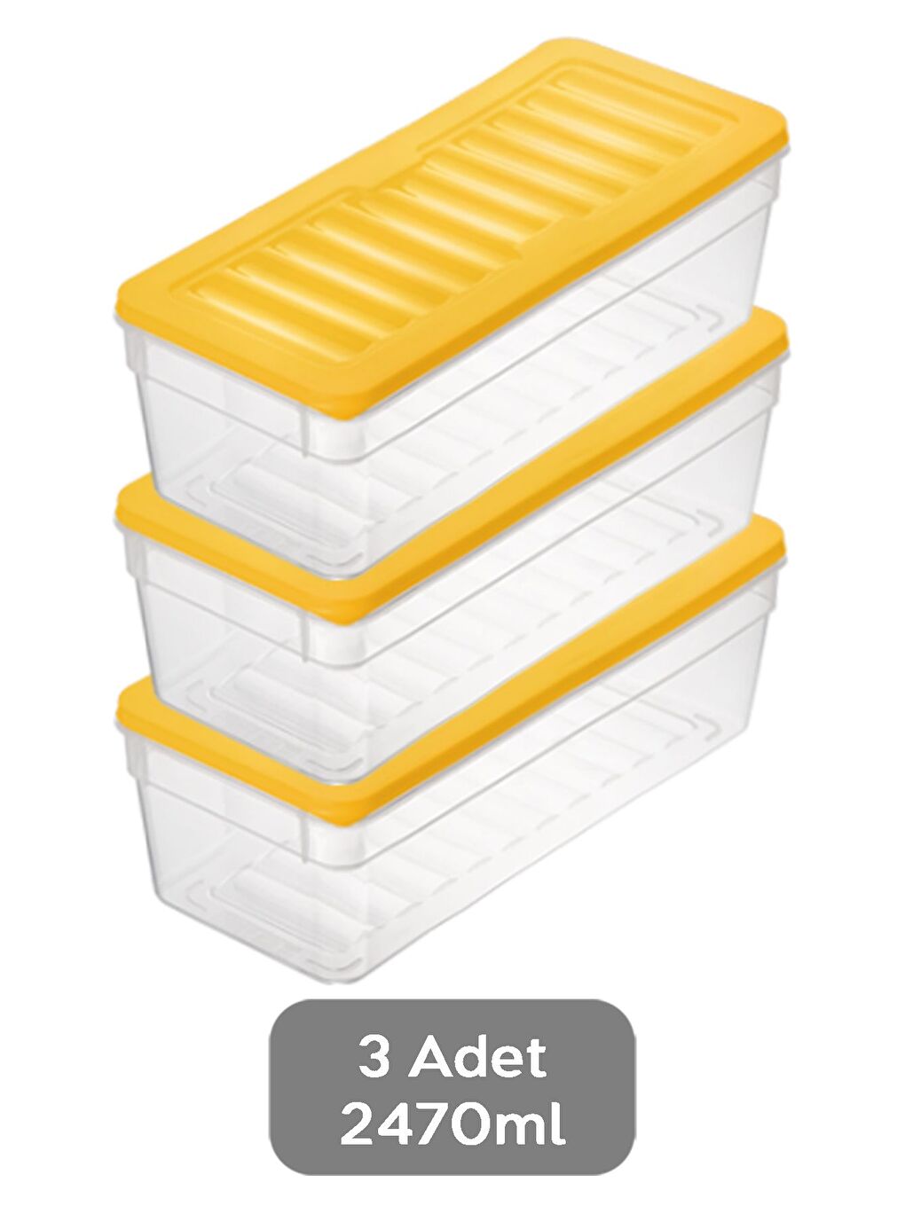3'lü Derin Mikrodalga Uyu mlu Organizer Set Düzenleyici Gıda Erzak Saklama Kabı 2470 ml Sarı-1