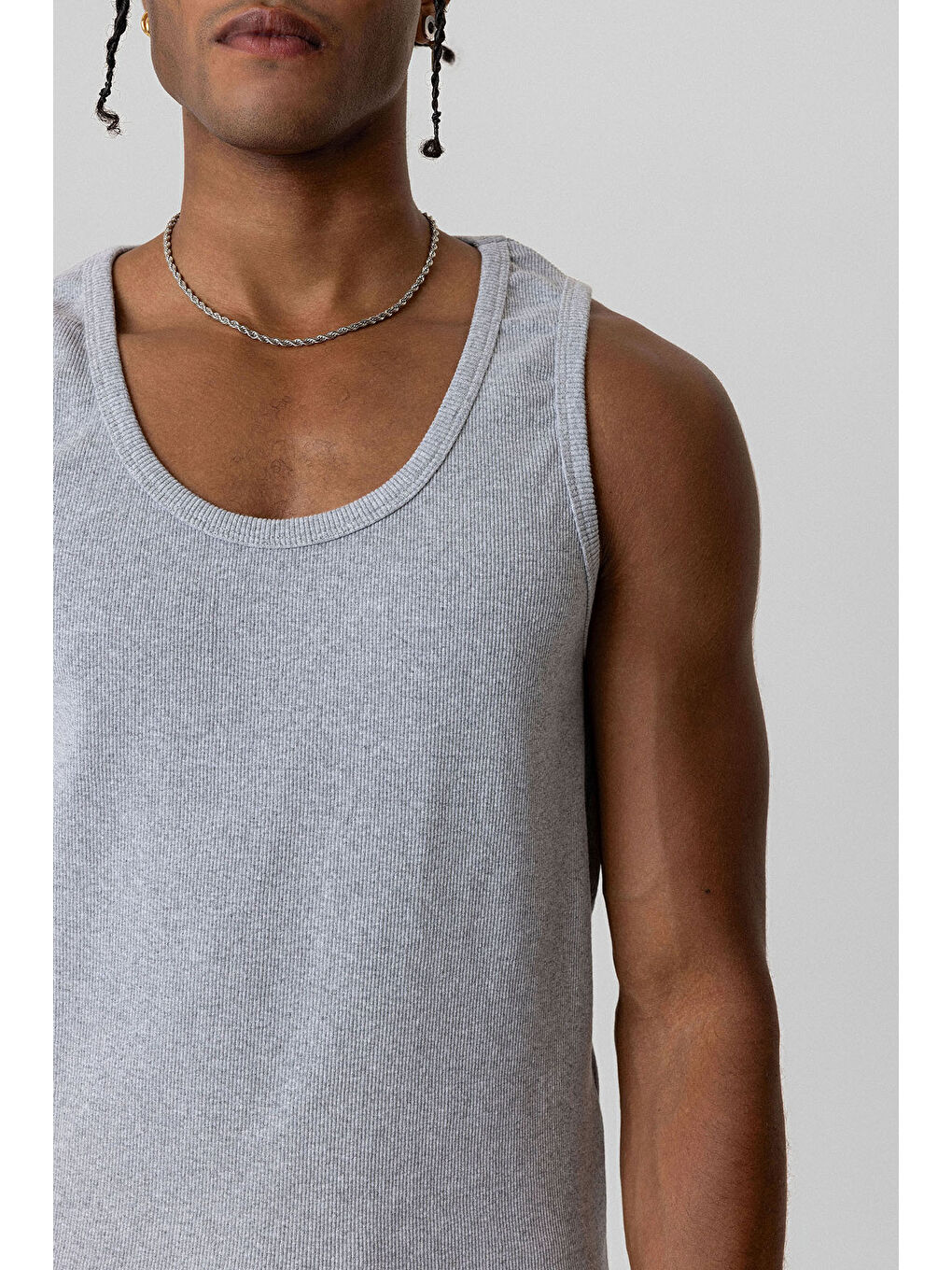 VAMOSCLO Gri Melanj Basıc Tank Top Kaşkorse Atlet Gri Melanj - 3