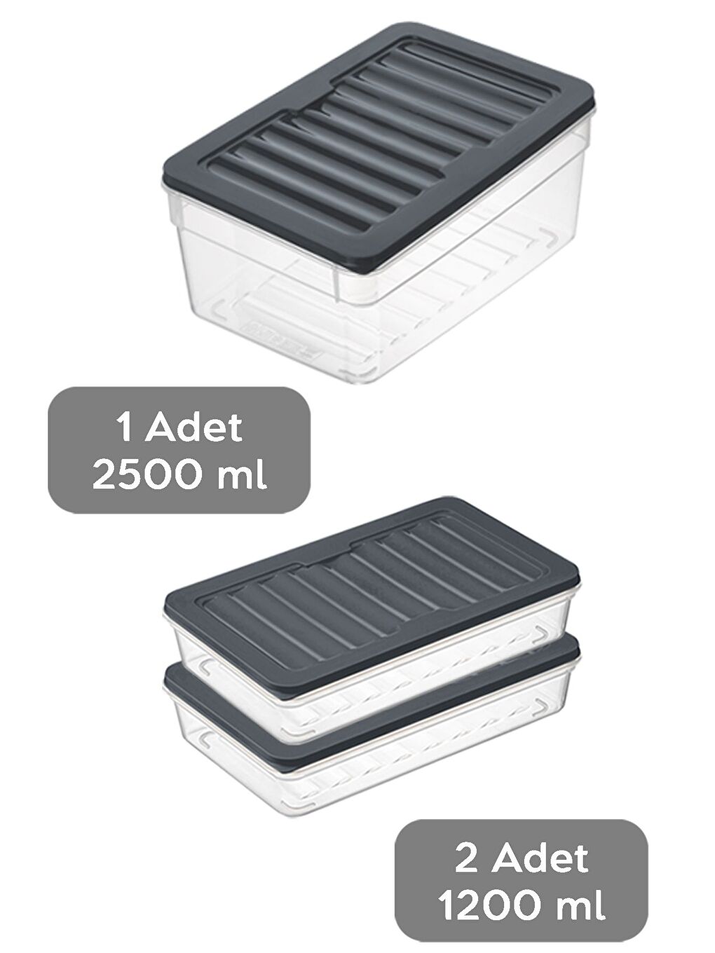 3'lü Buzdolabı Organizer Set Düzenleyici Saklama Kabı Derin ve Sığ Mikrodalga Difriz Kabı M Antrasit-1