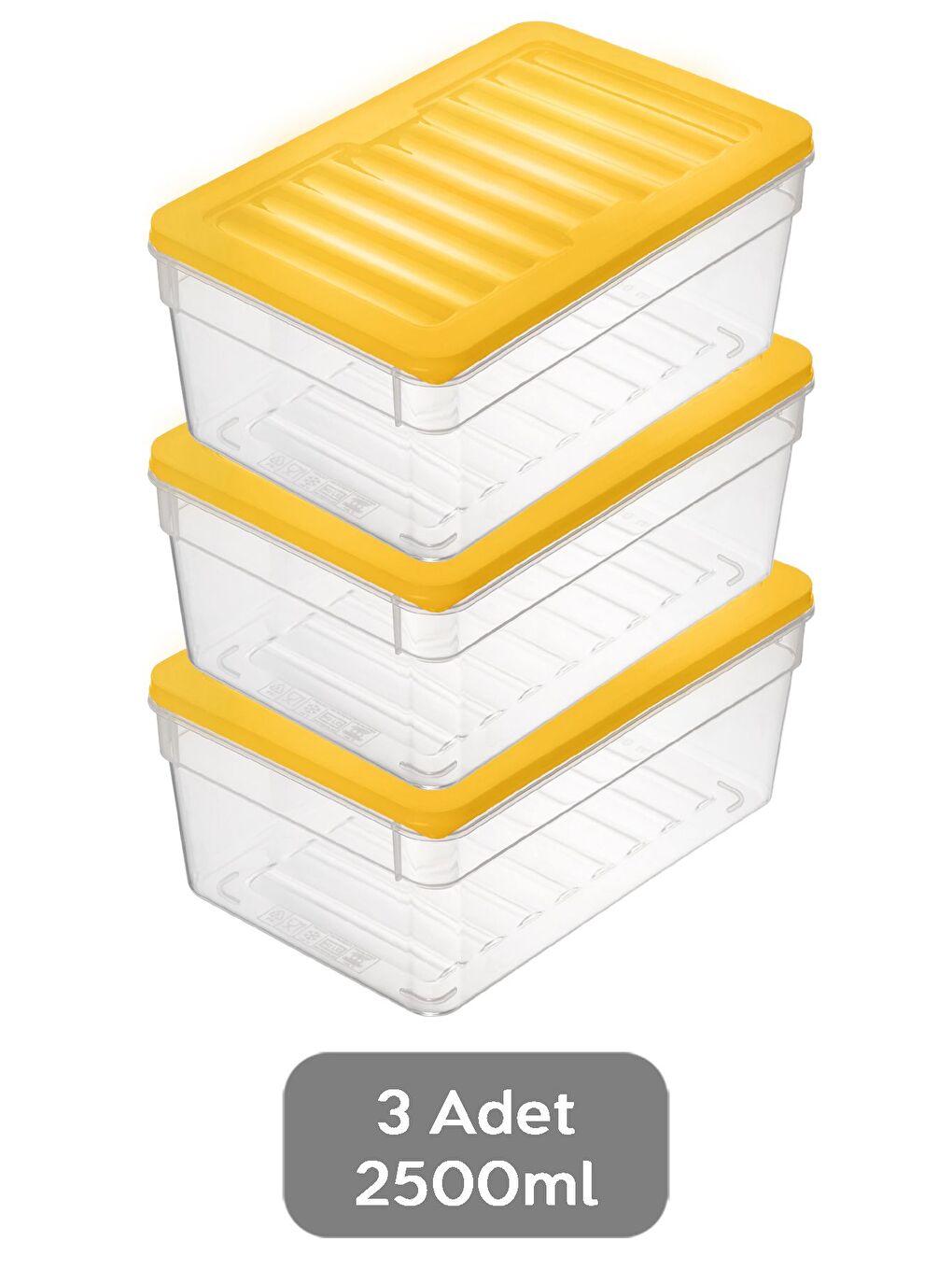 3'lü Derin Mikrodalga Uyu mlu Organizer Set Düzenleyici Gıda Erzak Saklama Kabı 2500 ml Sarı-1