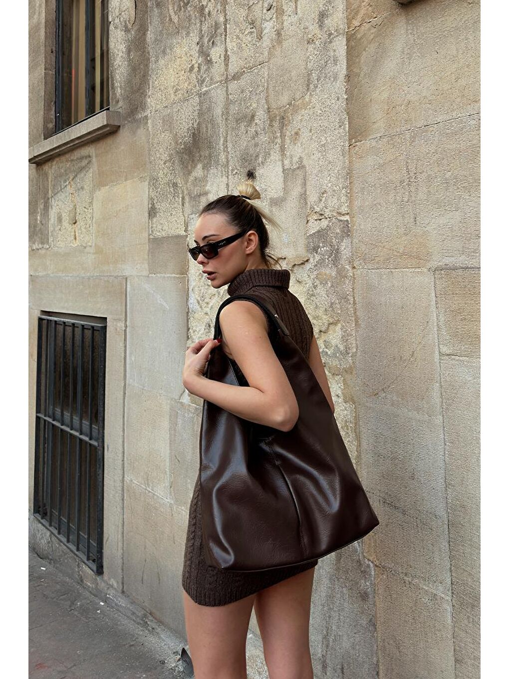 Kahverengi Zaura Salaş Omuz Çantası Acı Kahve-7