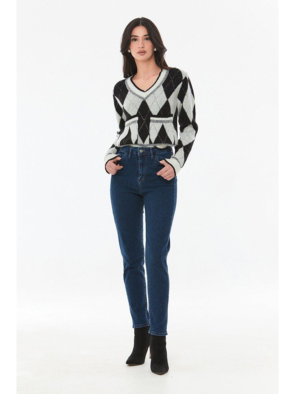 Lacivert Yüksek Bel Straight Jean