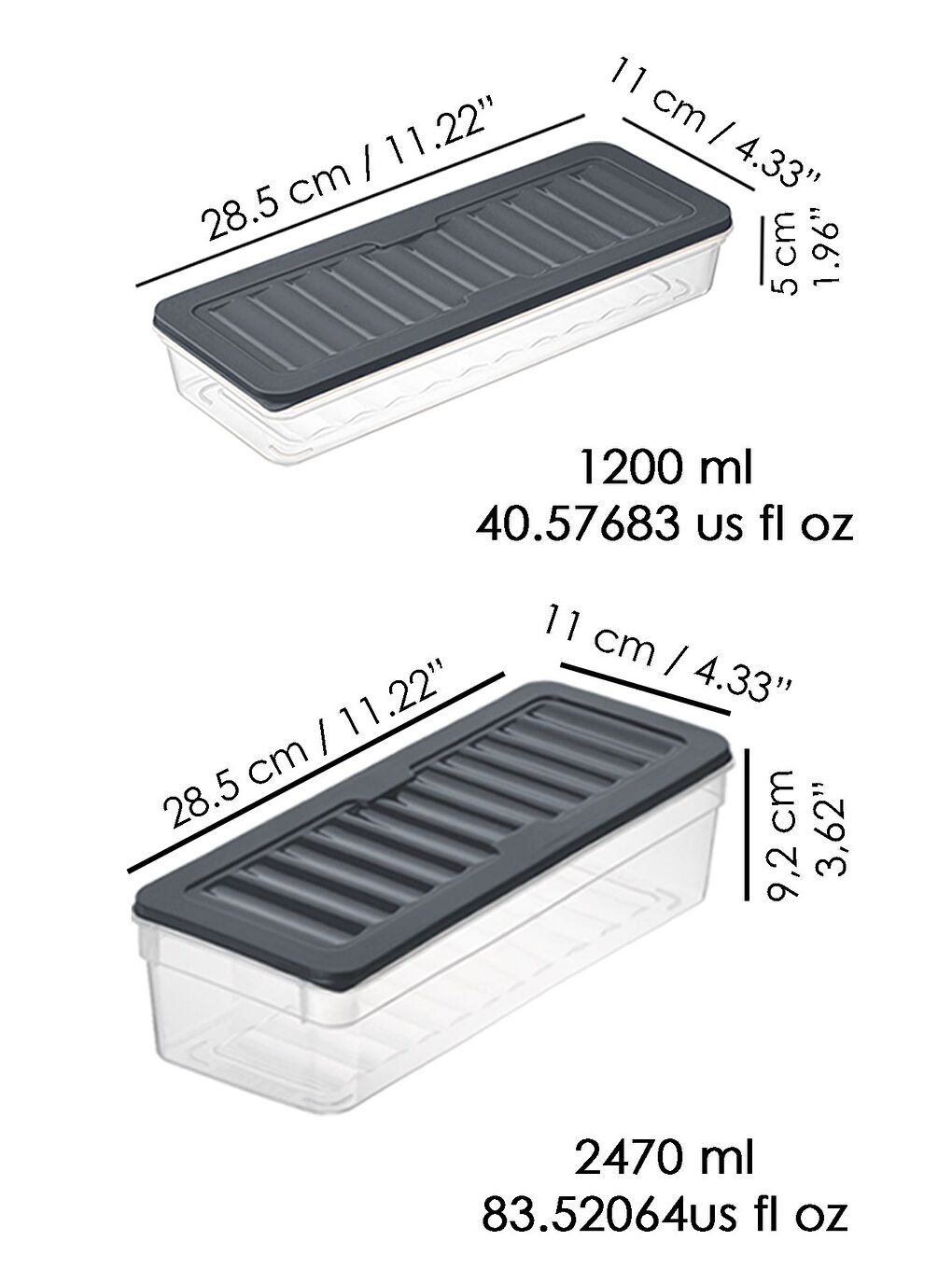 6'lı Buzdolabı Organizer Set Düzenleyici Saklama Kabı Derin ve Sığ Mikrodalga Difriz Kabı L Antrasit-2