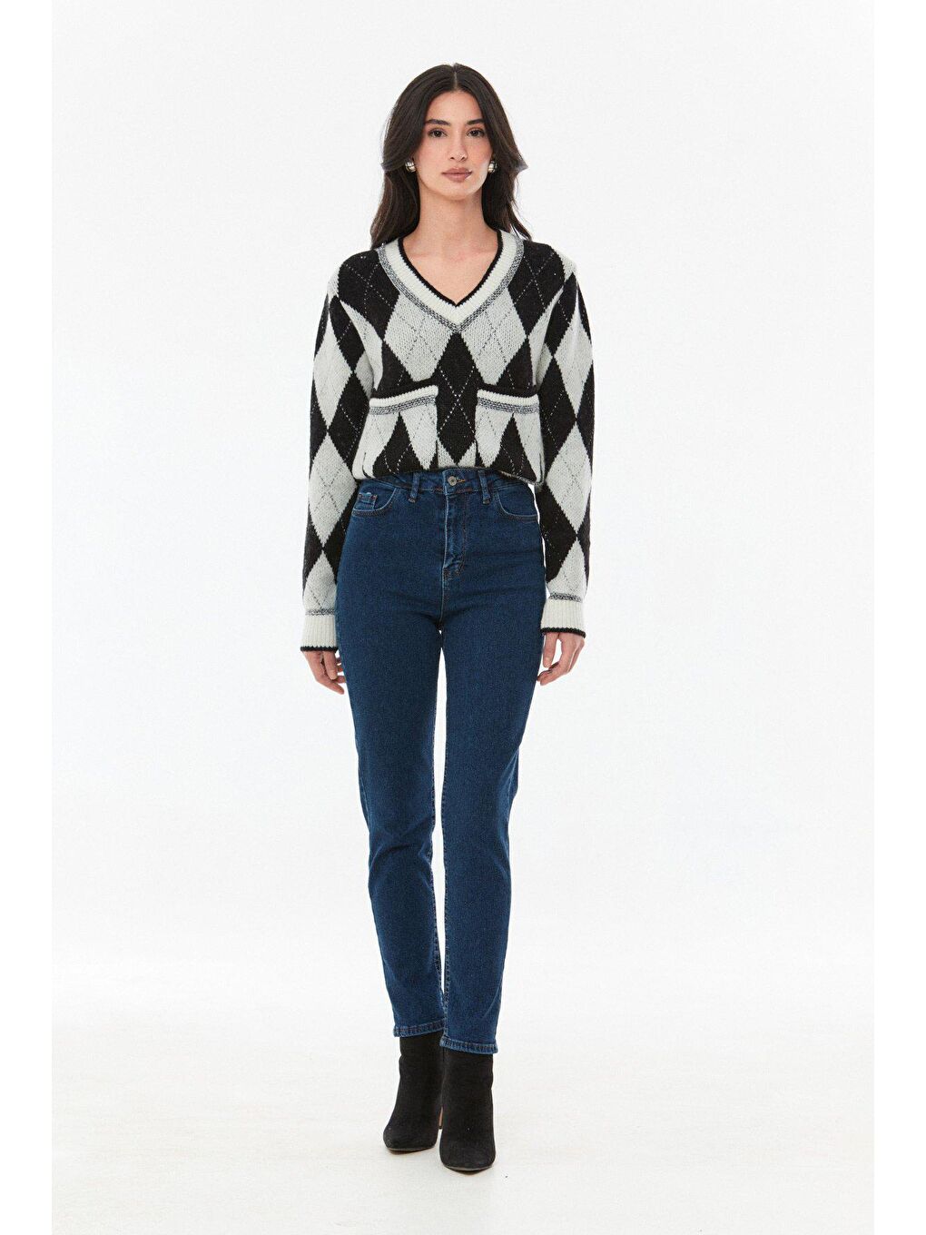 Lacivert Yüksek Bel Straight Jean-1