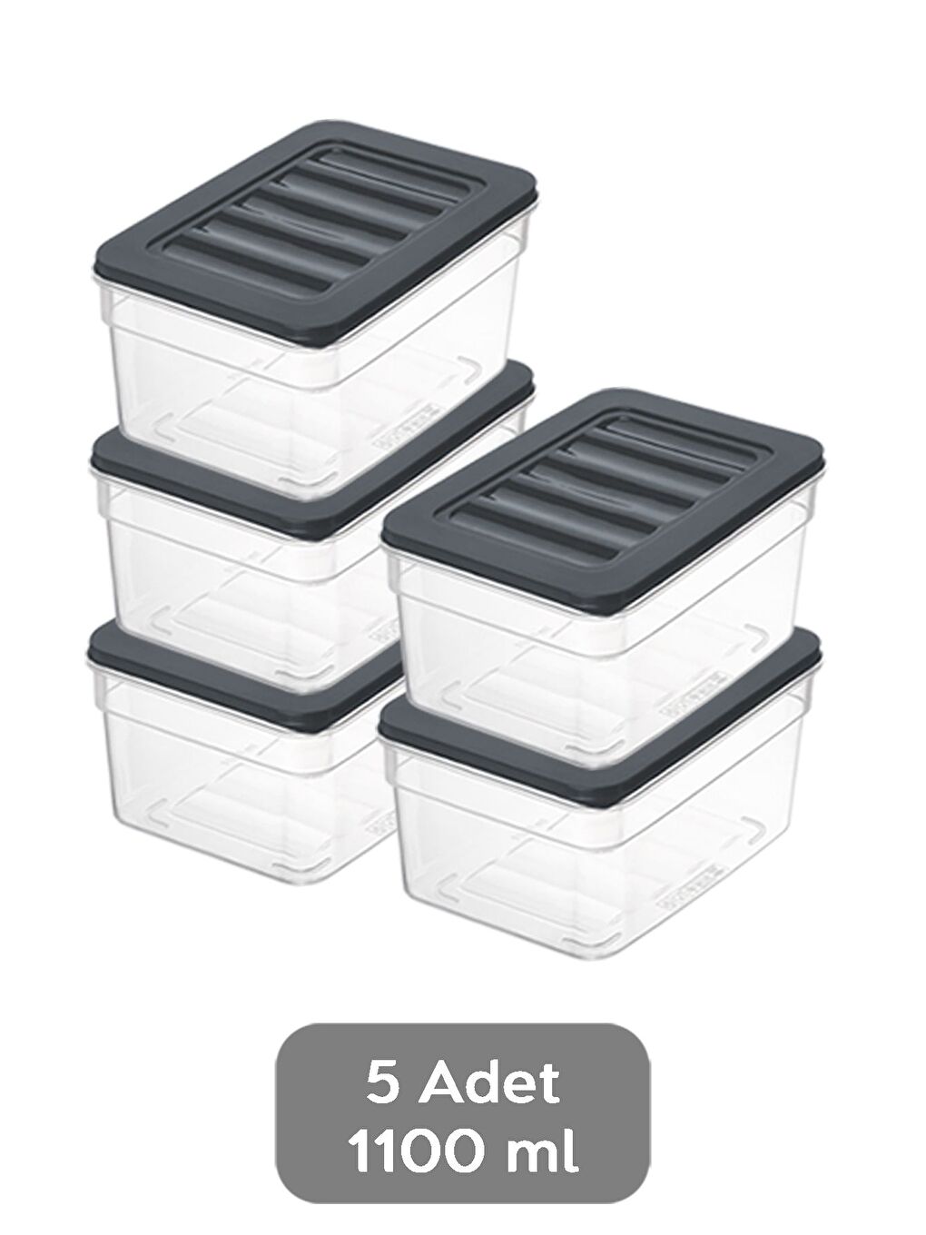 5'li Derin Mikrodalga Uyu mlu Organizer Set Düzenleyici Gıda Erzak Saklama Kabı 1100 ml Antrasit-1