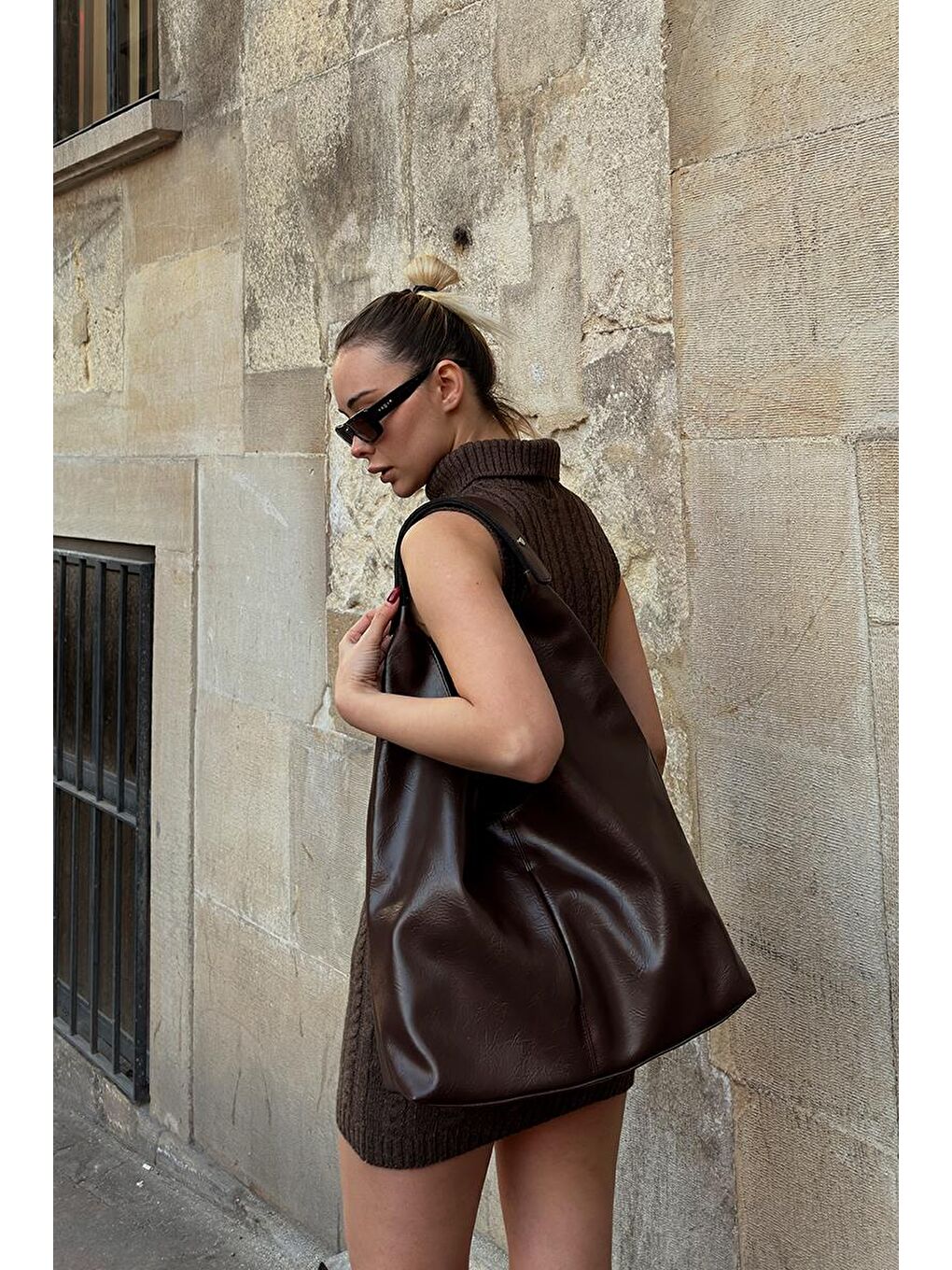 Kahverengi Zaura Salaş Omuz Çantası Acı Kahve-11