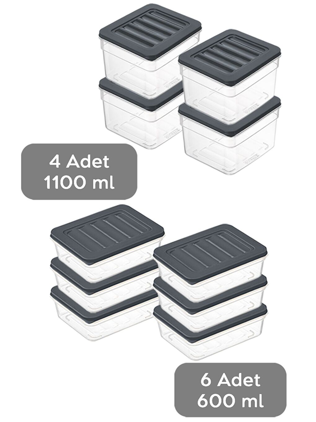 10'lu Mikrodalga Uyu mlu Organizer Set Düzenleyici Gıda Erzak Saklama Kabı Derin ve Sığ S Antrasit-1