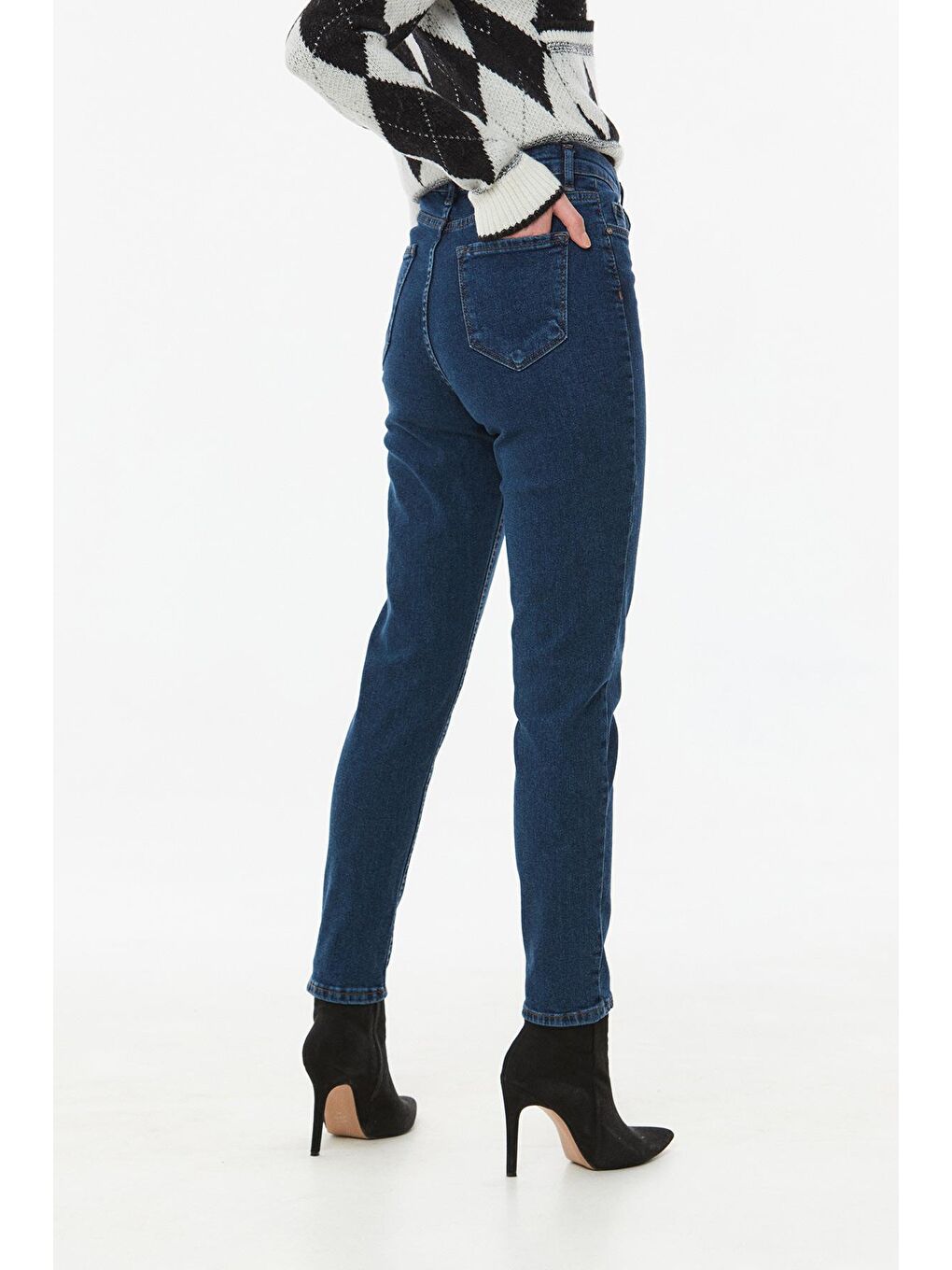 Lacivert Yüksek Bel Straight Jean-3