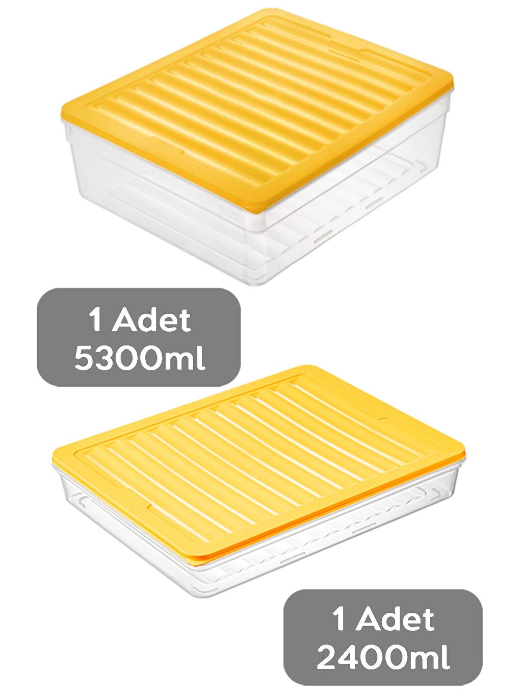 2'li Buzdolabı Organizer Set Düzenleyici Saklama Kabı Derin ve Sığ Mikrodalga Difriz Kabı xL Sarı-1