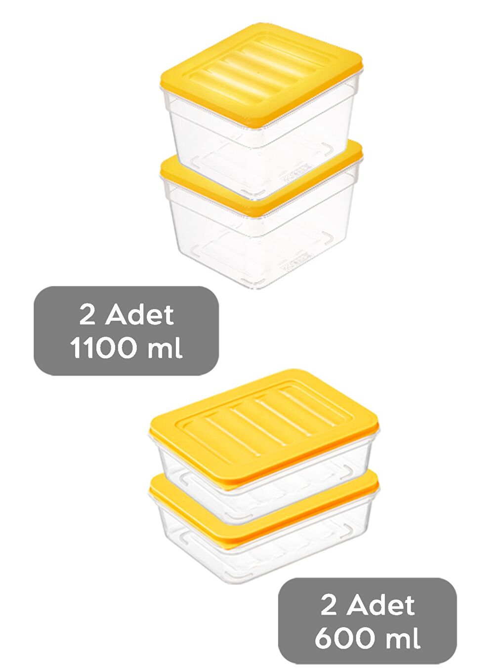 4 lü Buzdolabı Organizer Set Düzenleyici Saklama Kabı Derin ve Sığ Mikrodalga Difriz Kabı S Sarı-1