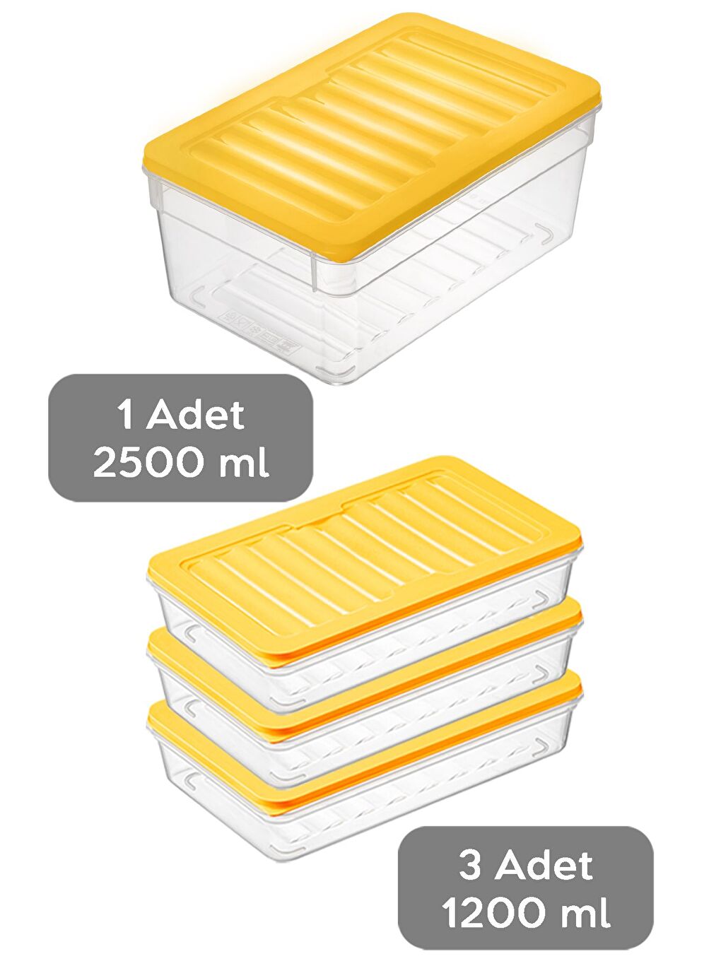 4'lü Mikrodalga Uyu mlu Organizer Set Düzenleyici Gıda Erzak Saklama Kabı Derin ve Sığ M Sarı-1