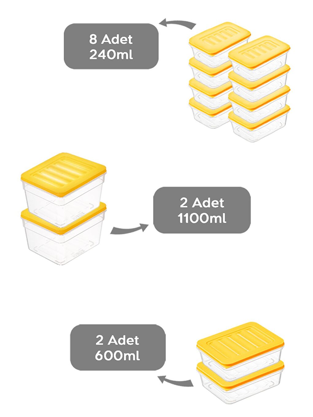 12'li Mikrodalga Uyu mlu Organizer Set Düzenleyici Gıda Erzak Saklama Kabı Derin ve Sığ Sarı-1