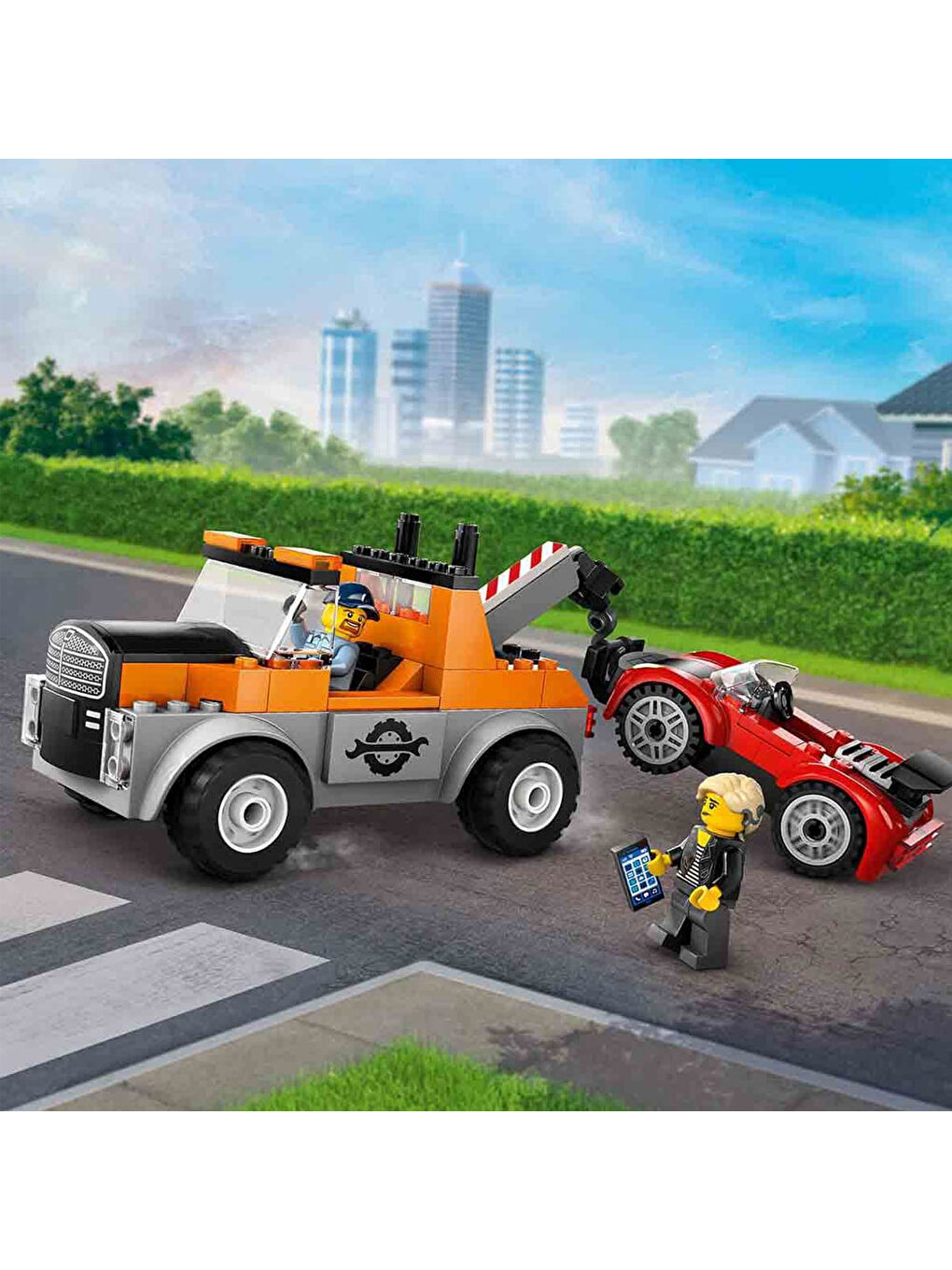 Lego Renksiz City Çekici Kamyon ve Spor Araba Tamiri Oyun Seti 60435 - 4