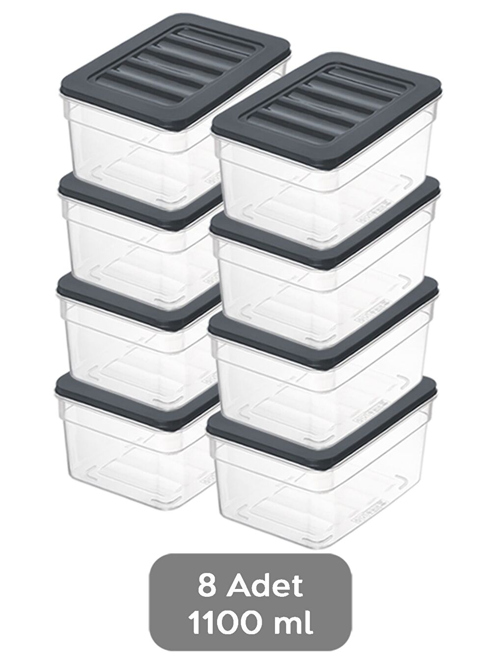 8 li Derin Mikrodalga Uyu mlu Organizer Set Düzenleyici Gıda Erzak Saklama Kabı 1100 ml Antrasit-1