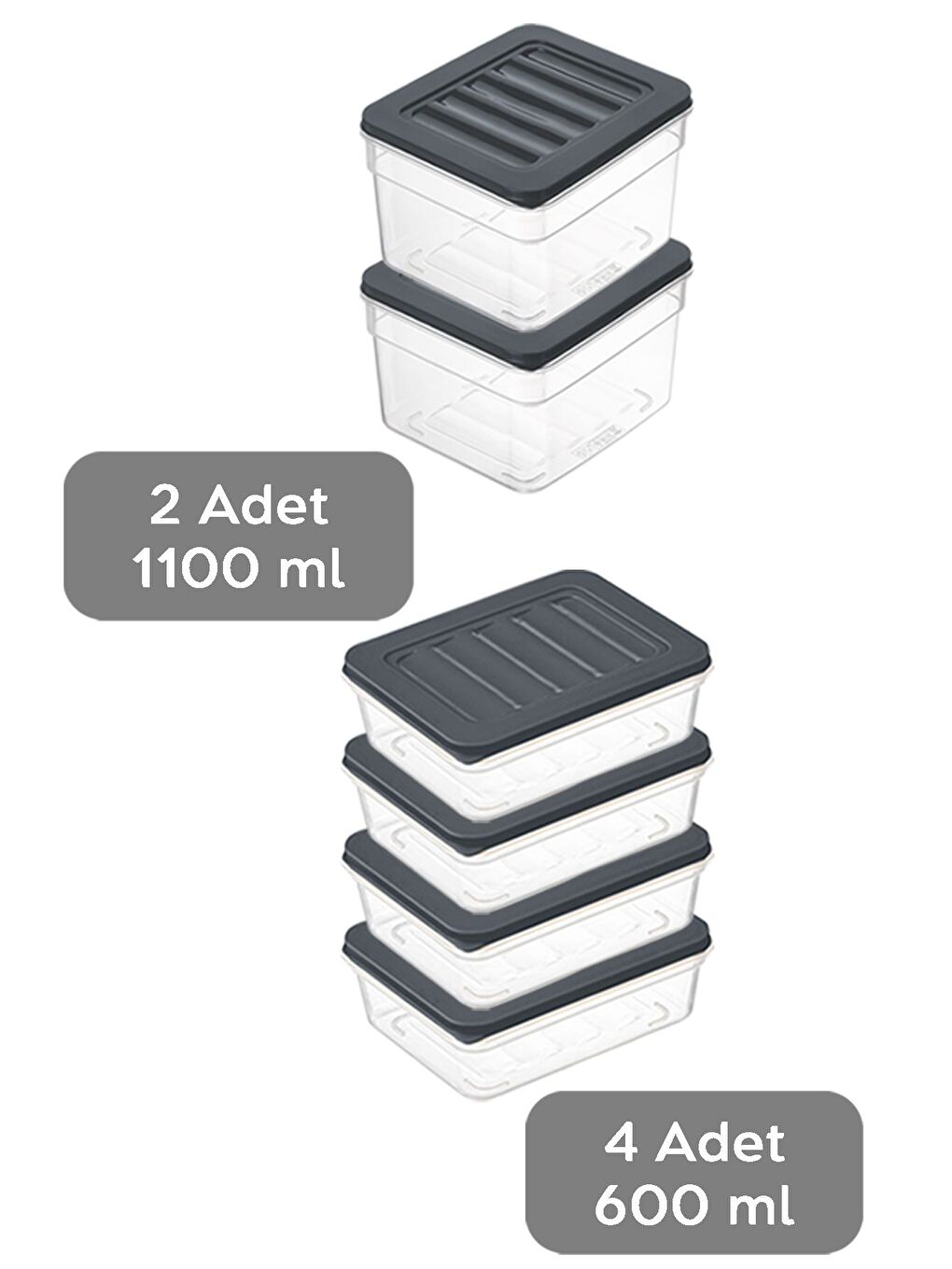 6'lı Mikrodalga Uyu mlu Organizer Set Düzenleyici Gıda Erzak Saklama Kabı Derin ve Sığ S Antrasit-1