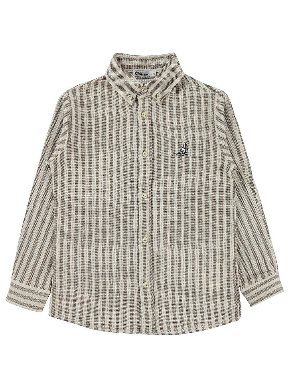 Kahverengi Boys Çizgili Basic 6-9 Yaş Gömlek - Kahve 9-10 Yaş