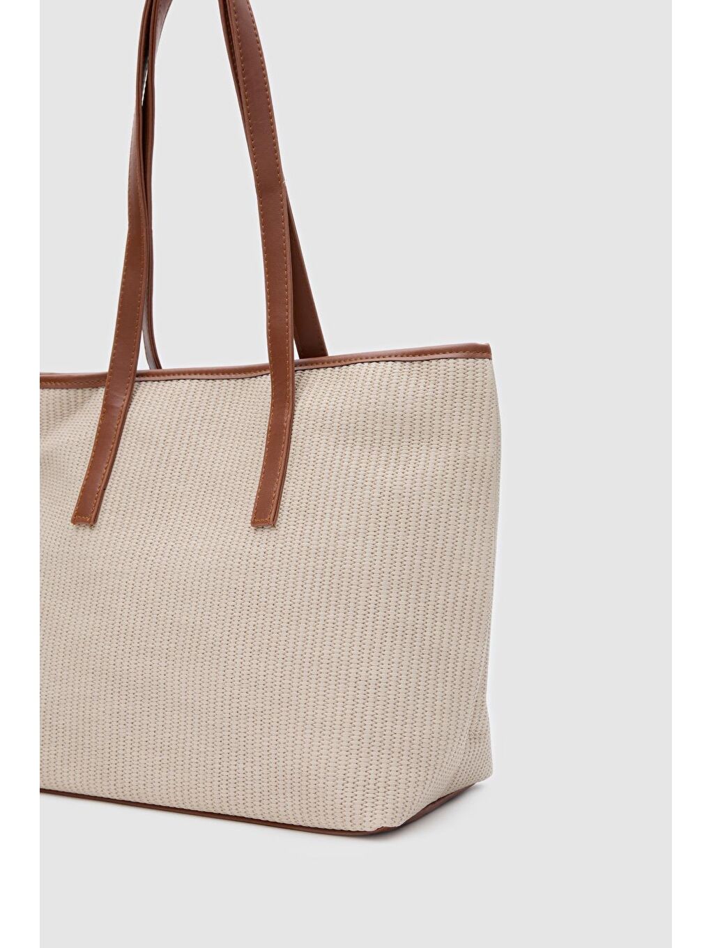 Ekru Poor Hasır Görünümlü Omuz Çantası Krem-3