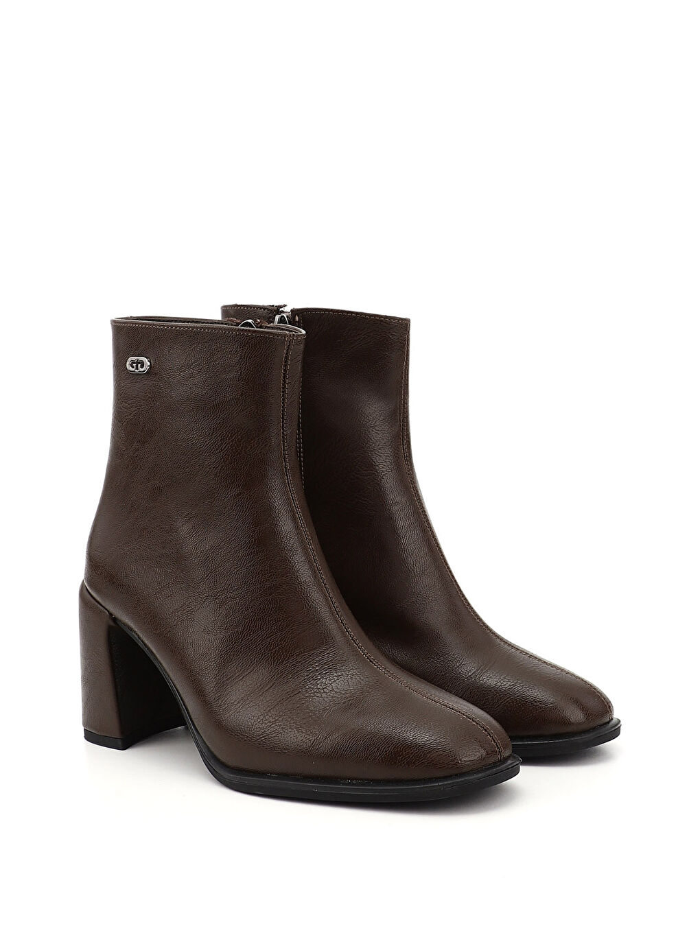 Kahverengi Kadın ÇİKOLATA KAHVE Fermuarlı Küt Burunlu Kalın Topuklu Bot-1