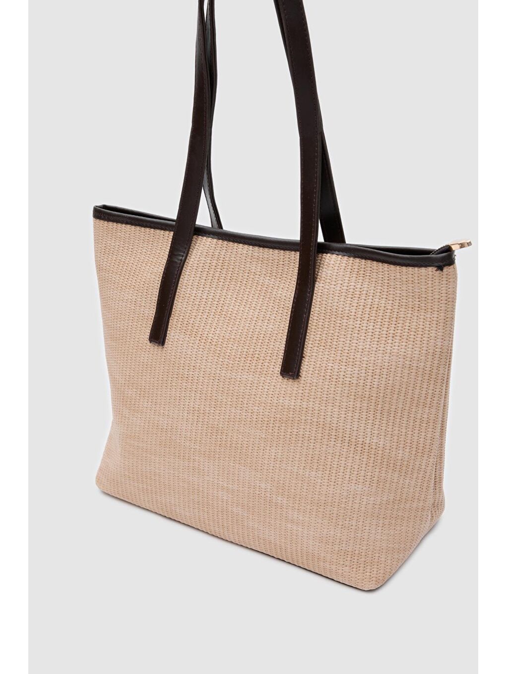 Bej Poor Hasır Görünümlü Omuz Çantası Acı Kahve-2